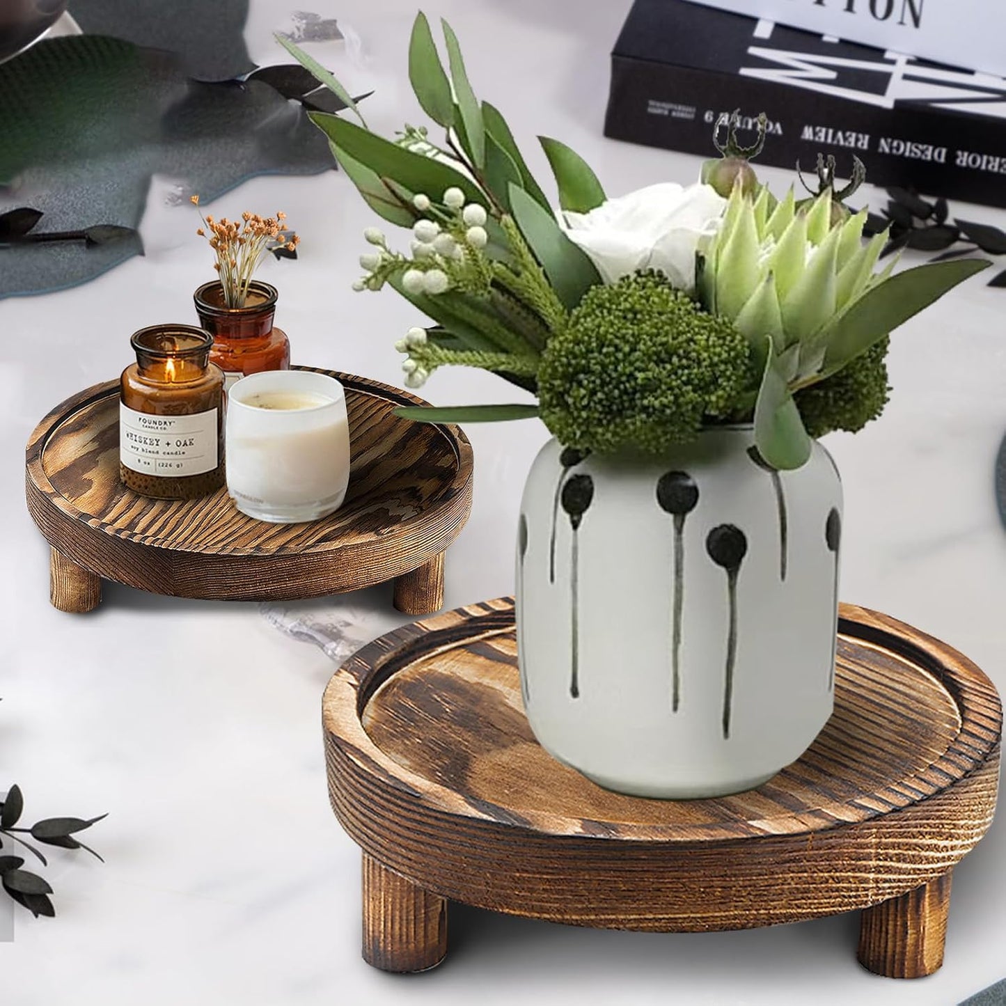 Wood Riser Display Pedestal Stand / Rustic Brown / Set of 3