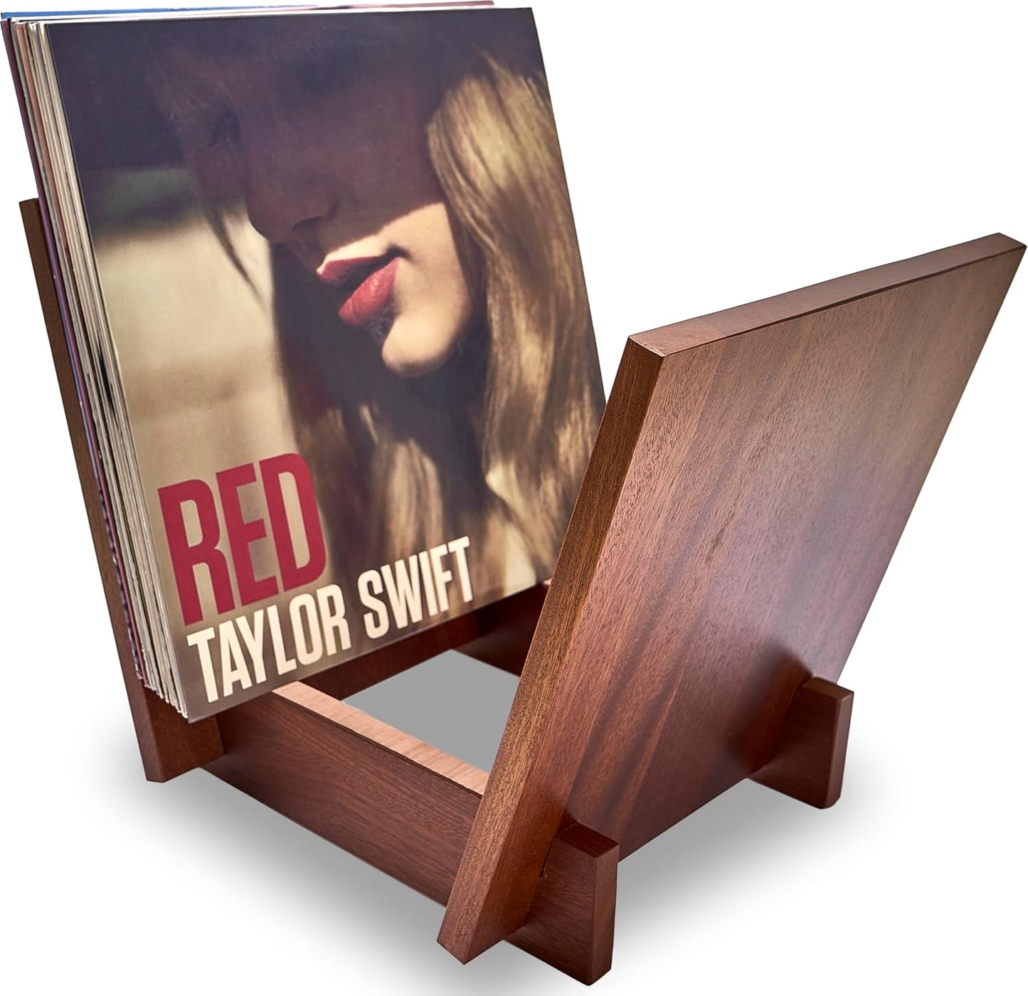 Honygebia Sapele Wood Vinyl Record Holder, V-Shaped Rack for 40 Premium LPs | Solid Sapele Wood Record Album Holder