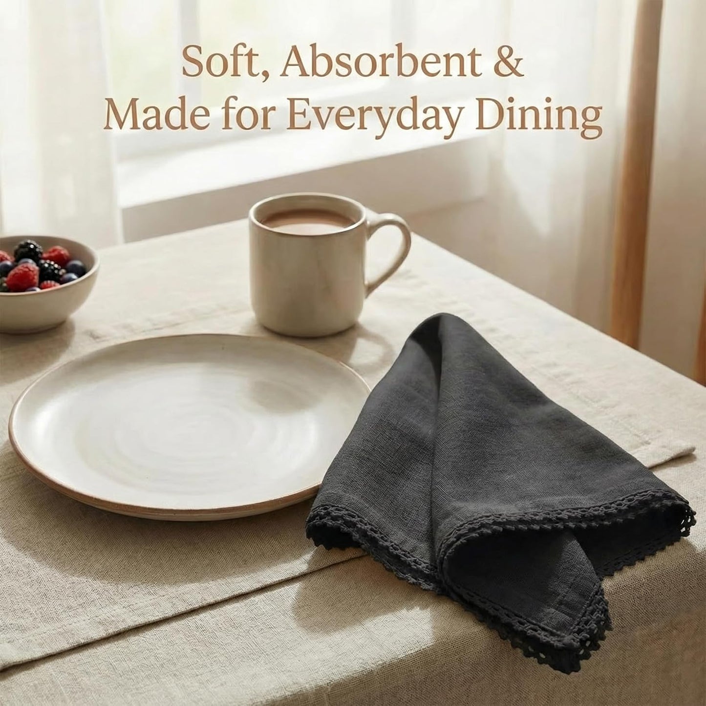 ACCENTHOME Black Cloth Napkins Set of 12 18x18 inch Cotton Dinner Napkins - Washable Soft Premium Hotel Quality
