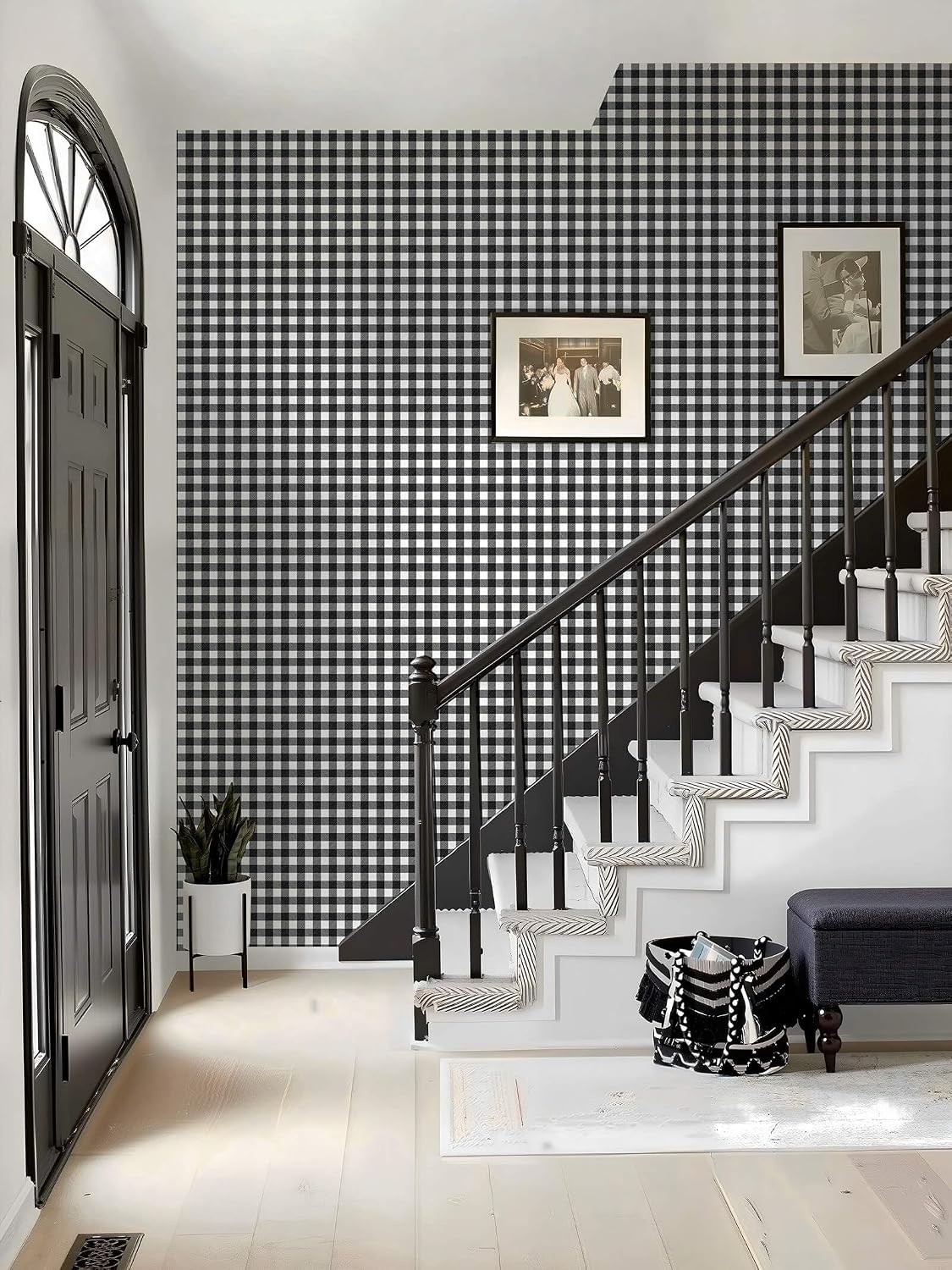 Checkered Wallpaper Black and White Wallpaper " Peel and Stick Modern / 196 x 17.3 / Black/white