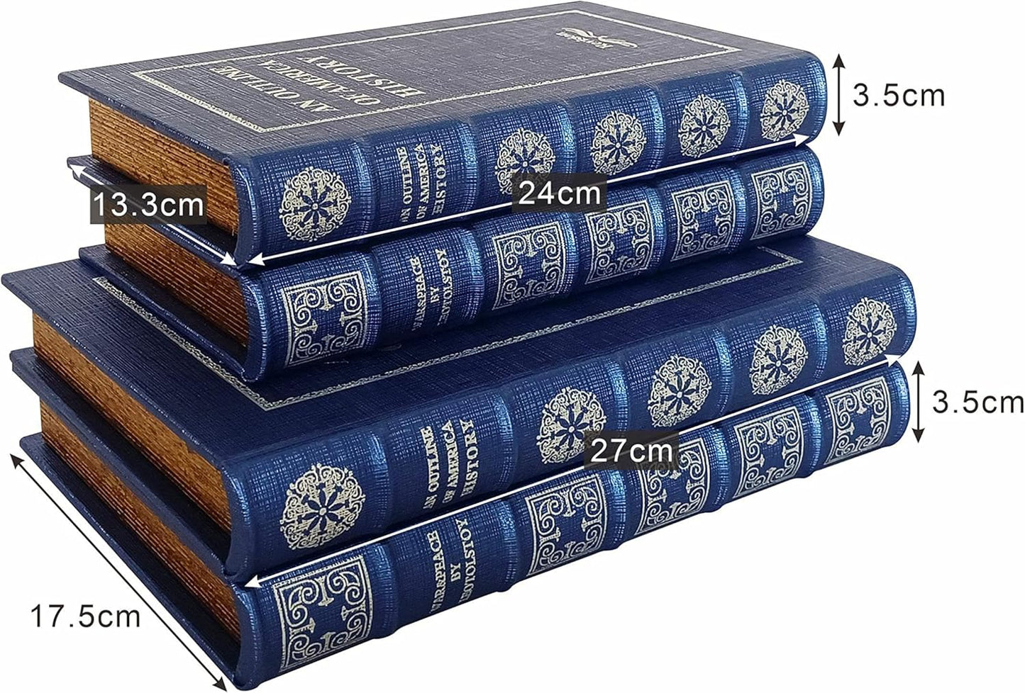 Faux Leather Book Boxes for Decoration Display Coffee Table and Shelf Décor / 104 L+S / Blue