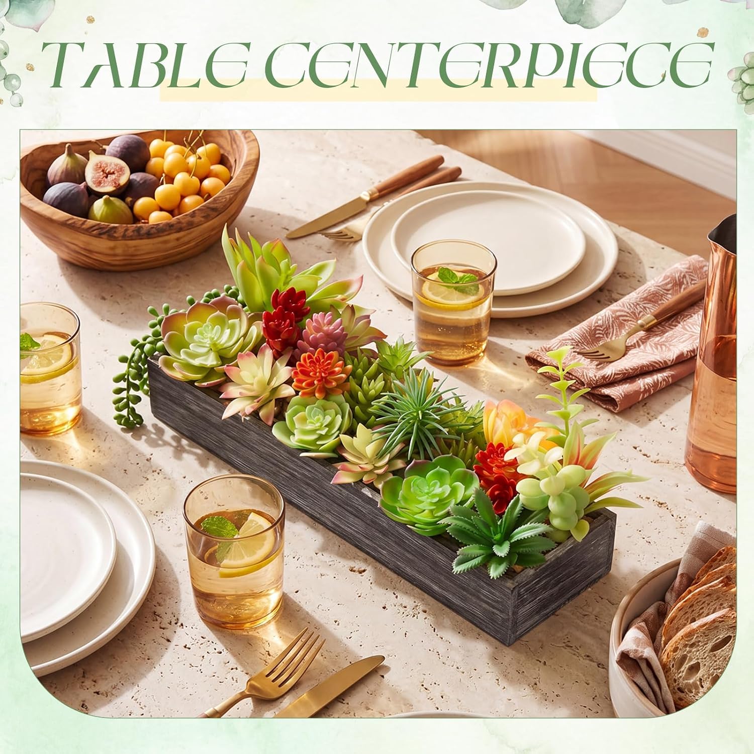 Artificial Succulent Arrangement Faux Succulents Plants in Rectangular / Grey / Grace / 16 Inch