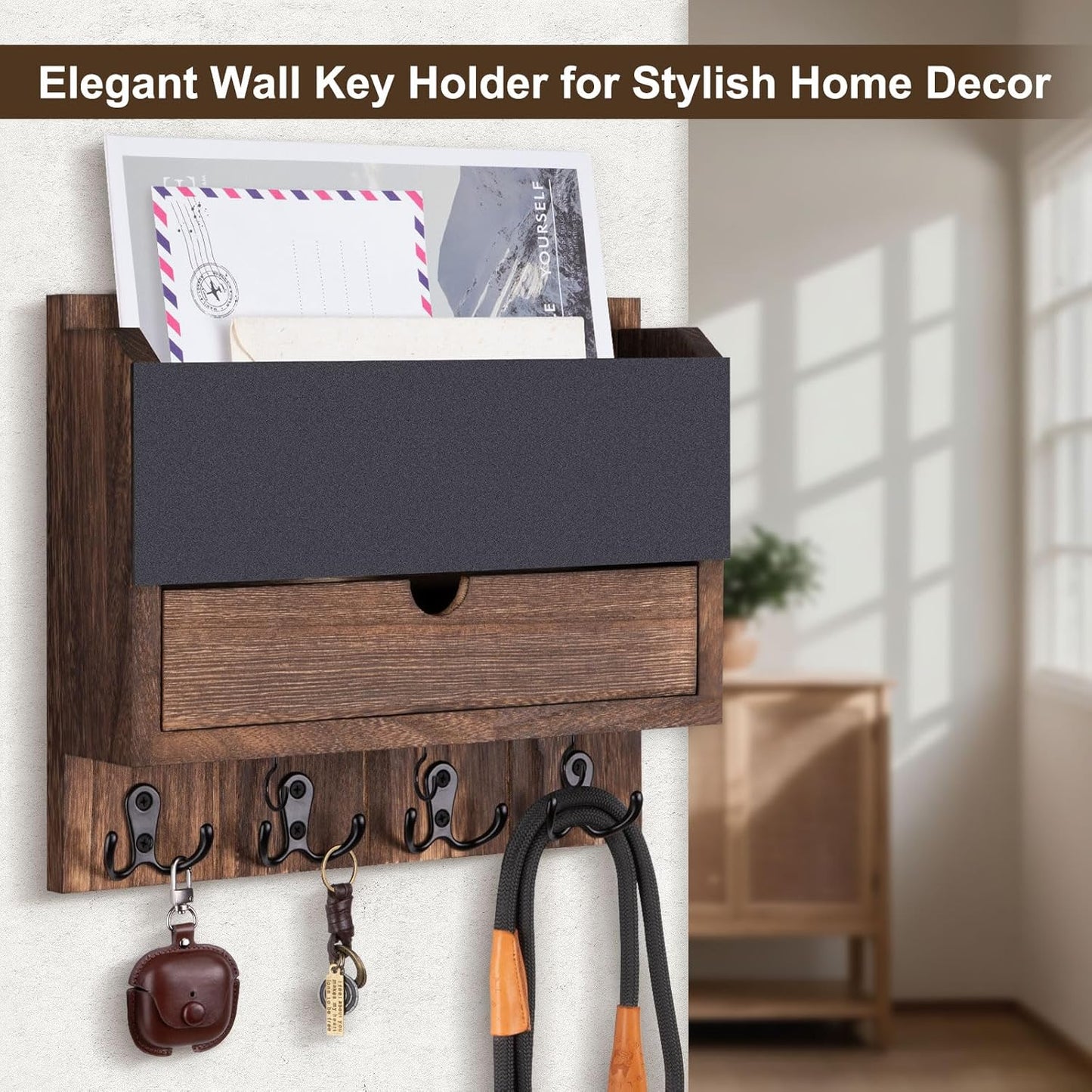 Modern Wooden Mail Organizer / Brown