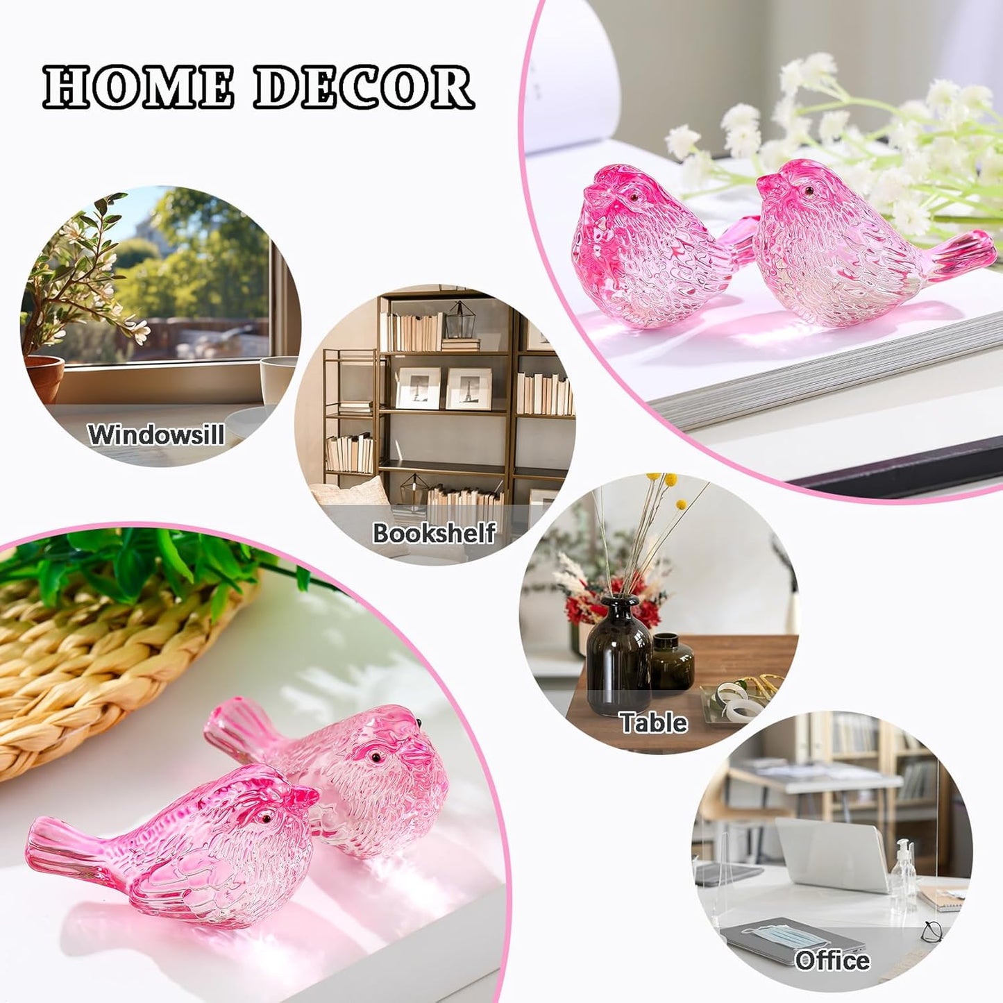 Crystal Birds Figurines Handmade Bird Gifts for Women Men Bird Lovers Glass Birds / Pink / Set of 2