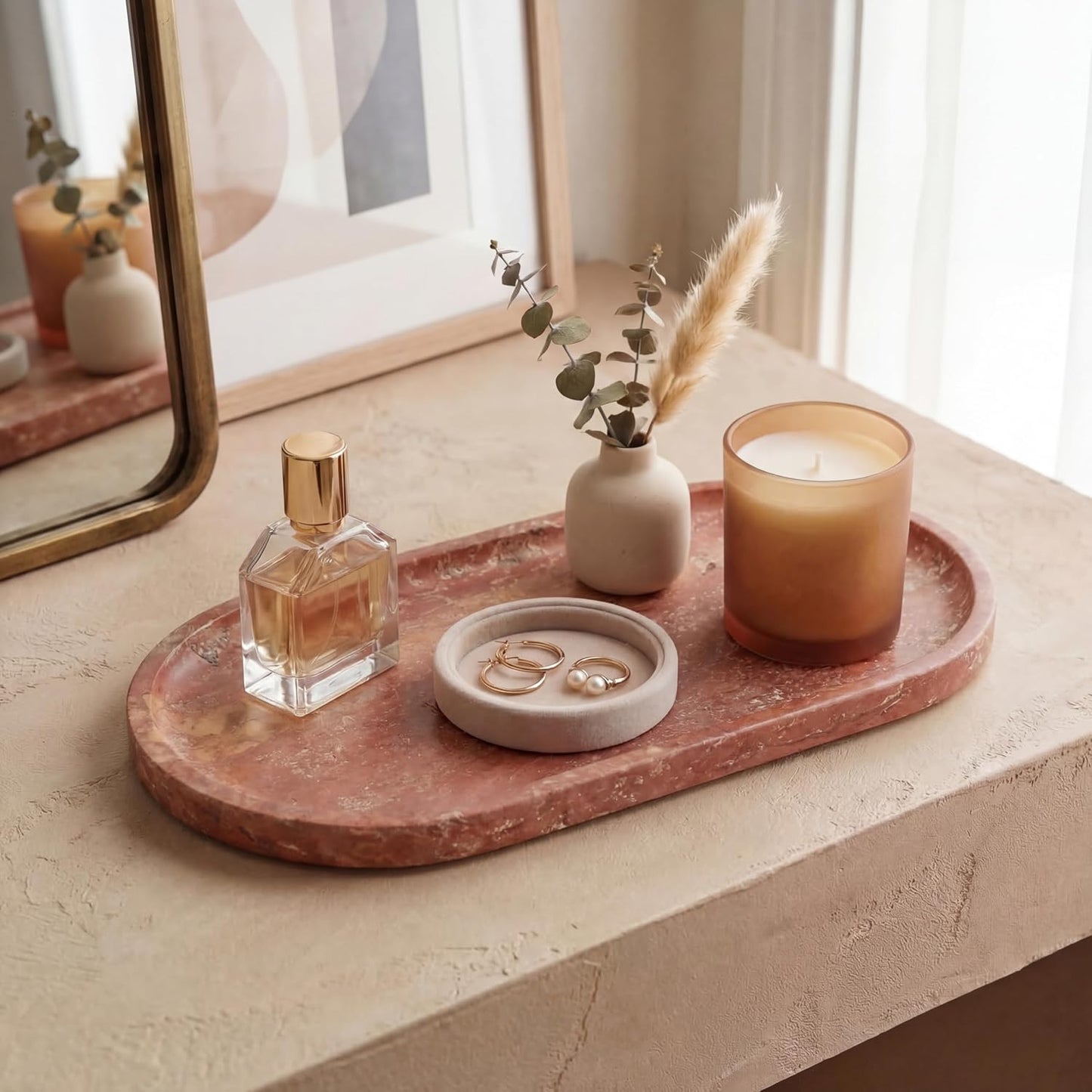 Oval Real Marble Tray / Rosso Levanto Red / 11.8 x 5.9