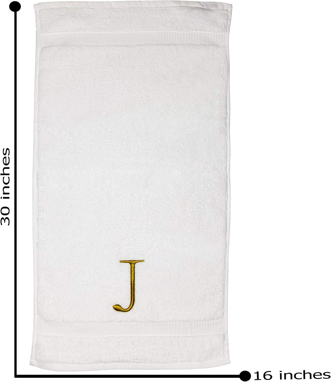 White with Gold Monogrammed Hand Towels for Bathroom - Set of 2 Letter J | Luxury Hotel Quality Initial Towels For