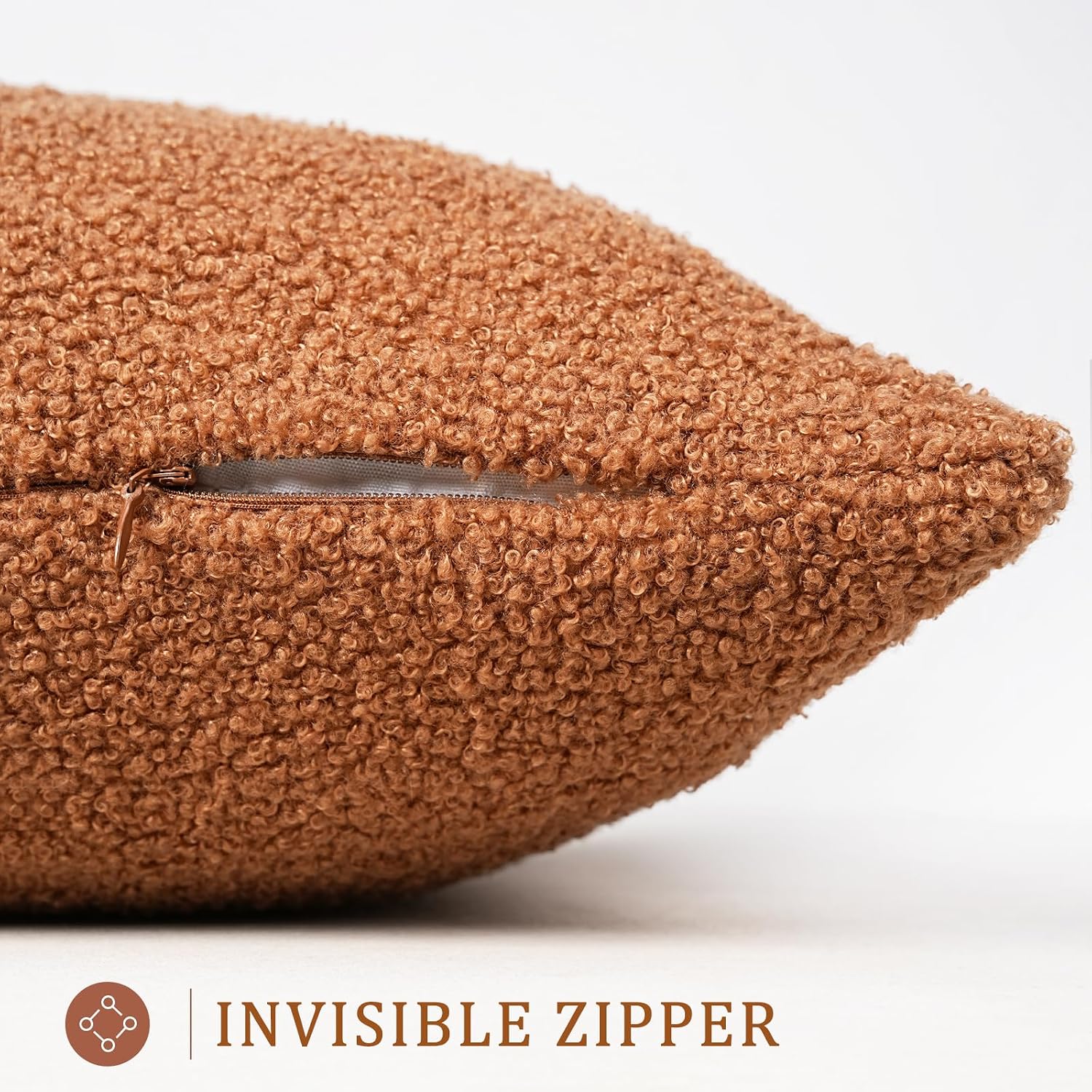 Teddy Boucle Decorative Throw Pillow Covers Faux Leather Contrast / Brown / 18 x 18 / Set of 2