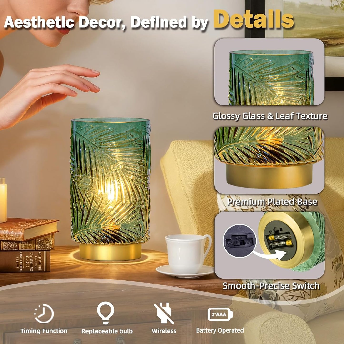Battery Operated Table Lamp / Green / Small