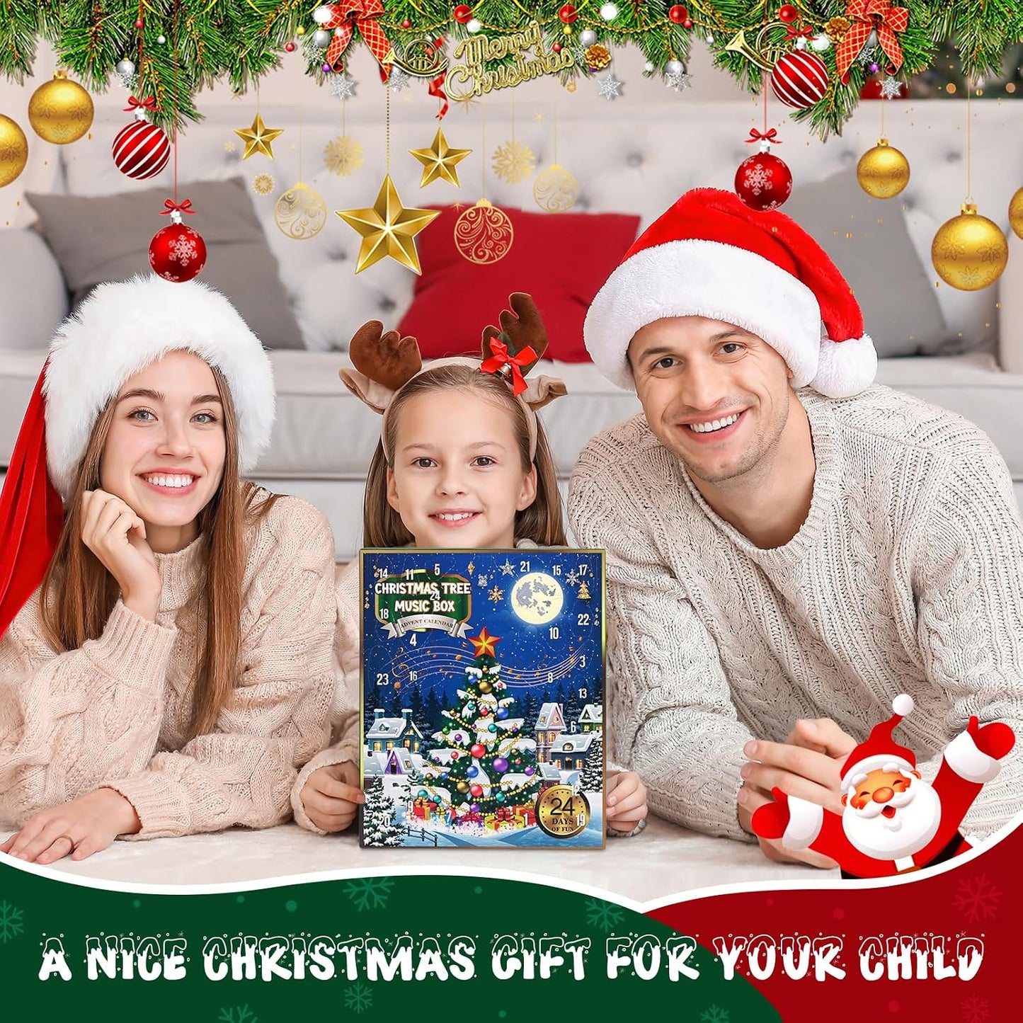 Uspring Christmas 24 Days Countdown Advent Calendar 2025, Musical Wooden Christmas Tree with Classic Music Box and 36