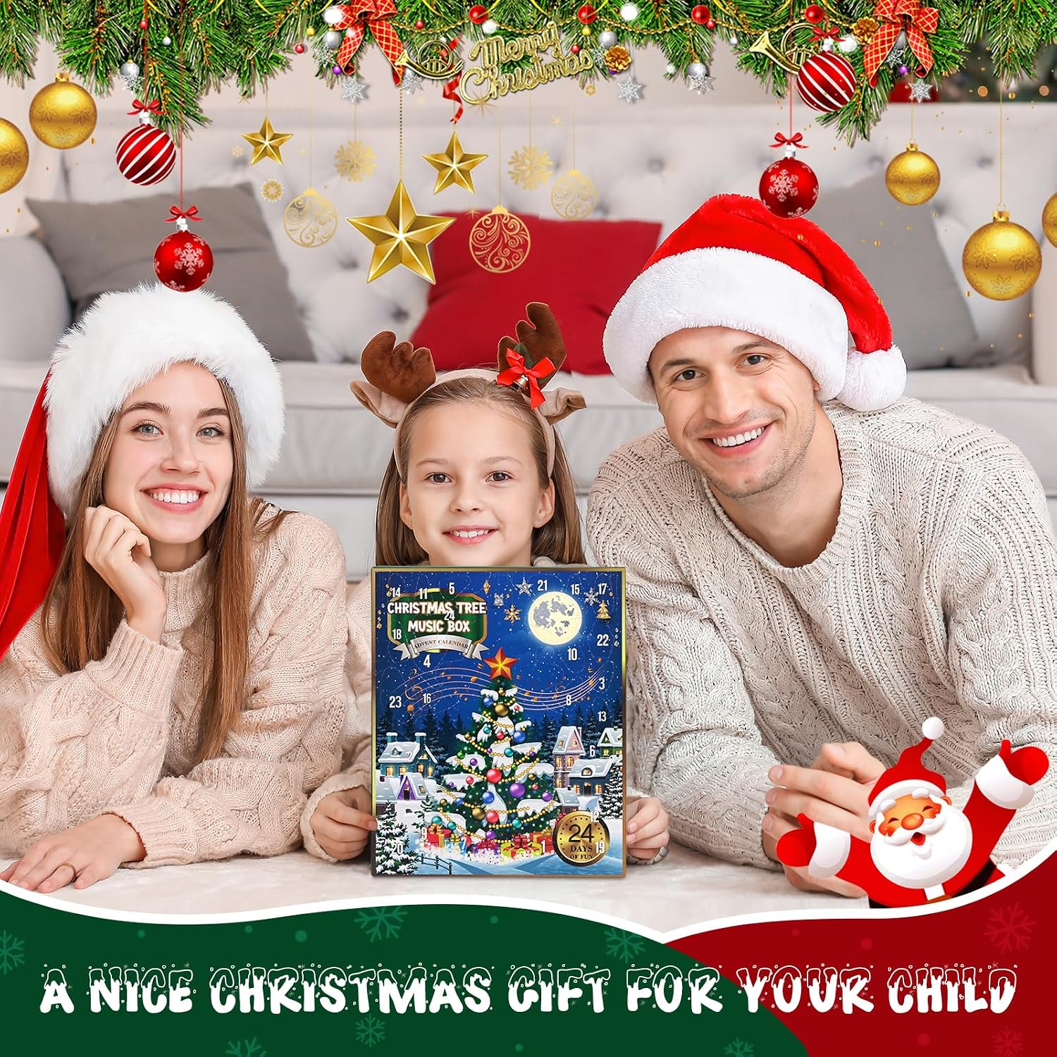 Uspring Christmas 24 Days Countdown Advent Calendar 2025, Musical Wooden Christmas Tree with Classic Music Box and 36