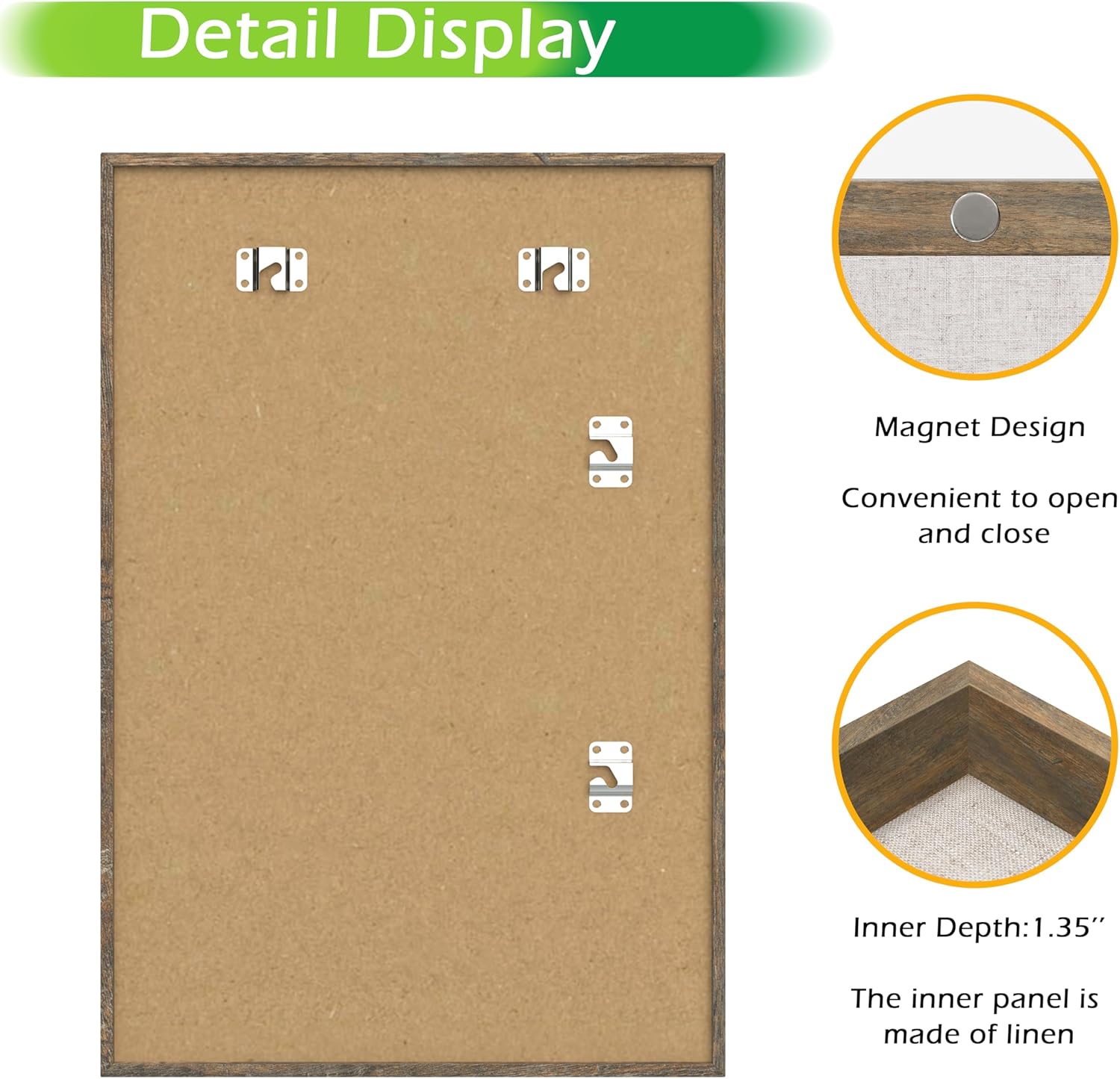 FrameWorks 12x18 Deep Shadow Box Frame, Wooden Display Case w. Linen Board & Tempered Glass Door - Brown Woodgrain