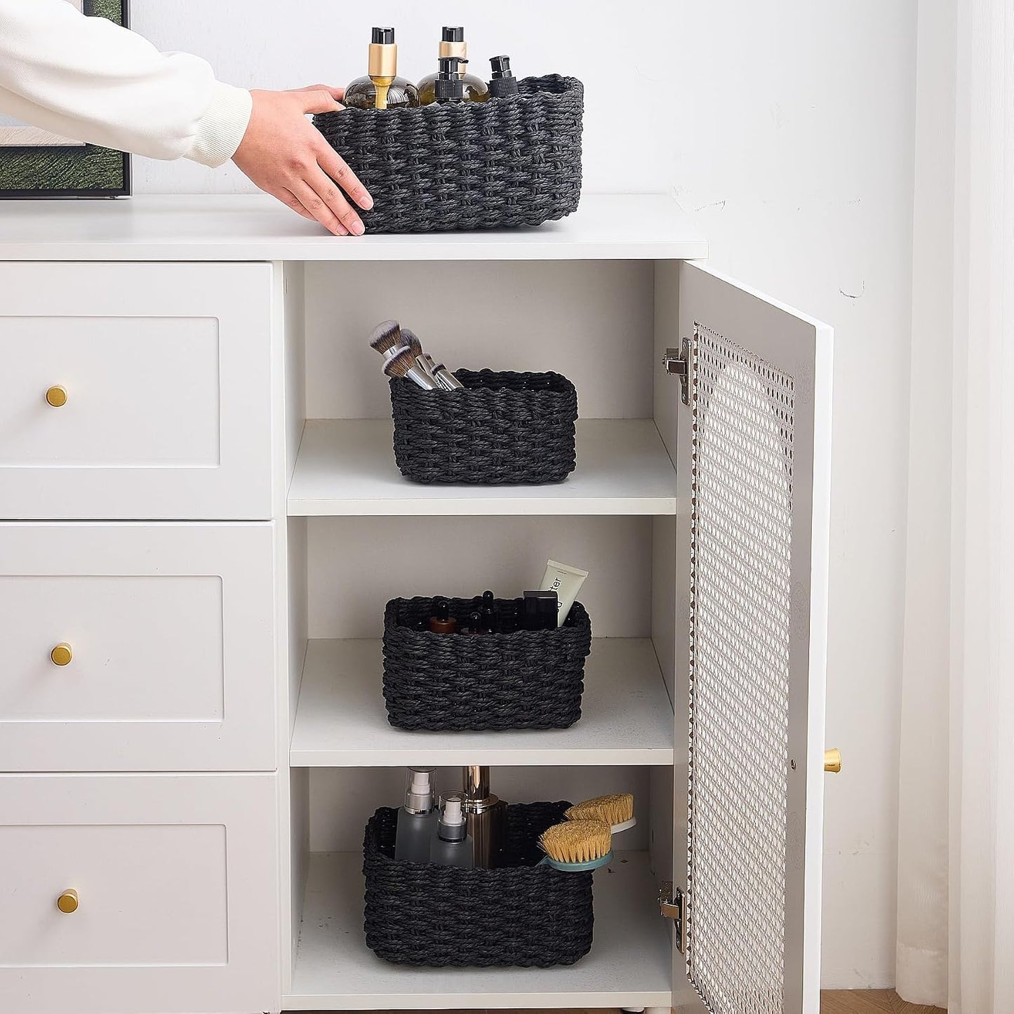 Woven Storage Baskets Set / Black / Set of 4