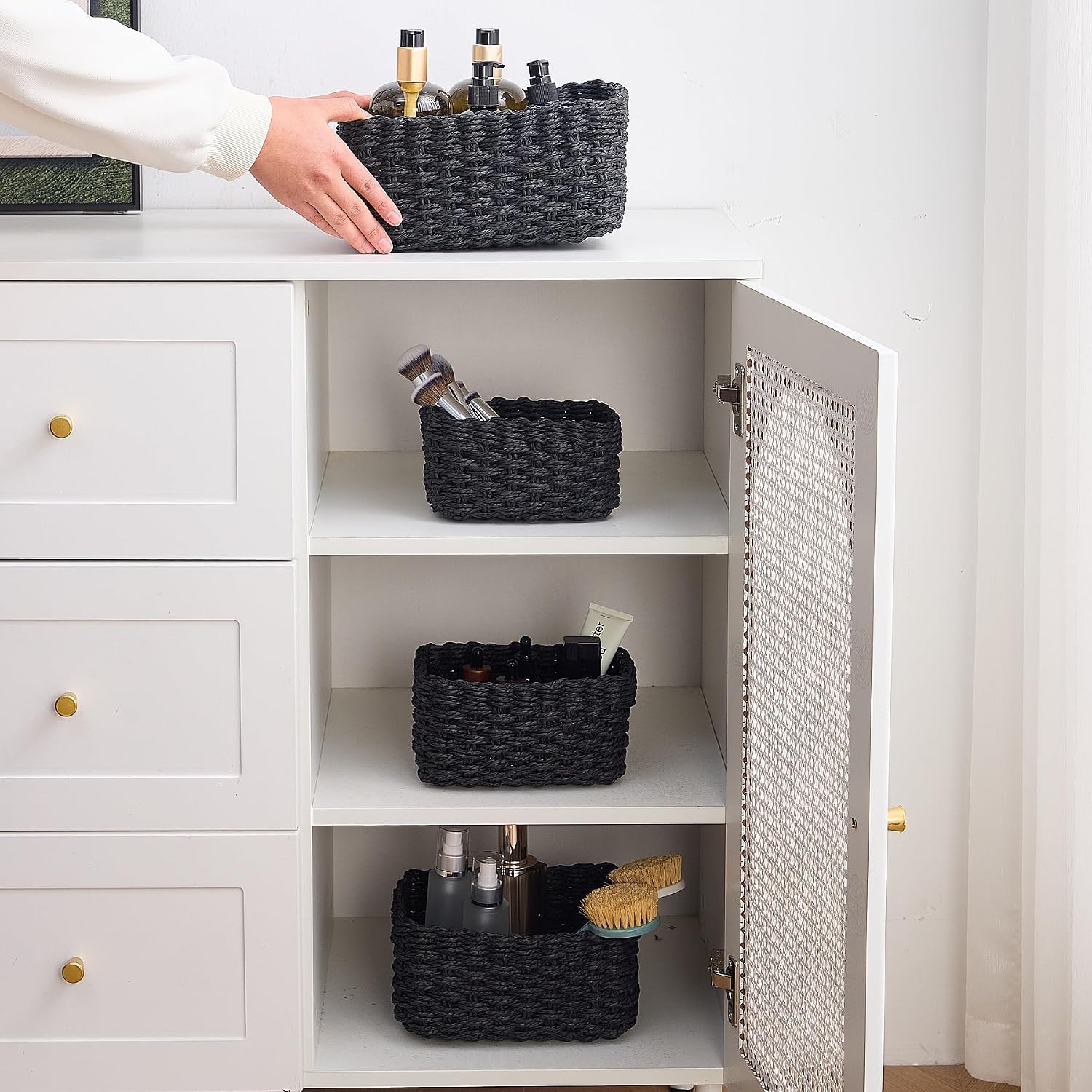 Woven Storage Baskets Set / Black / Set of 4