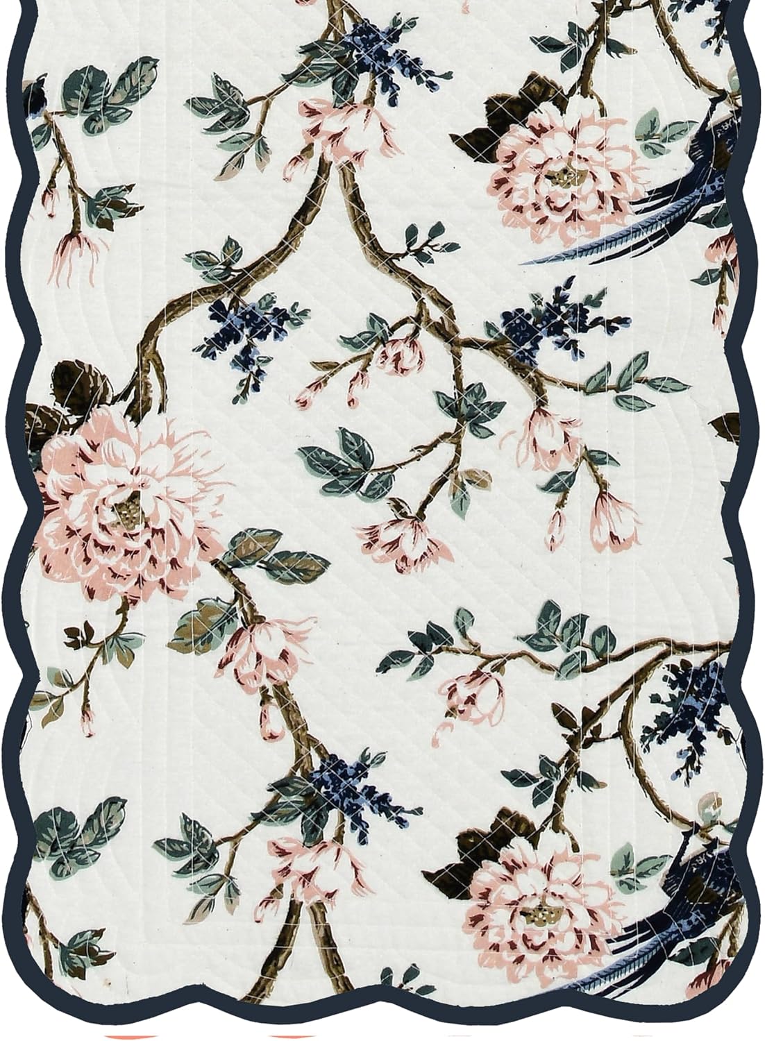 Antique Rose Vines- Bloom Collection Luxury Handcrafted Runner (Reversible) Cotton Quilted Fabric Machine Washable –