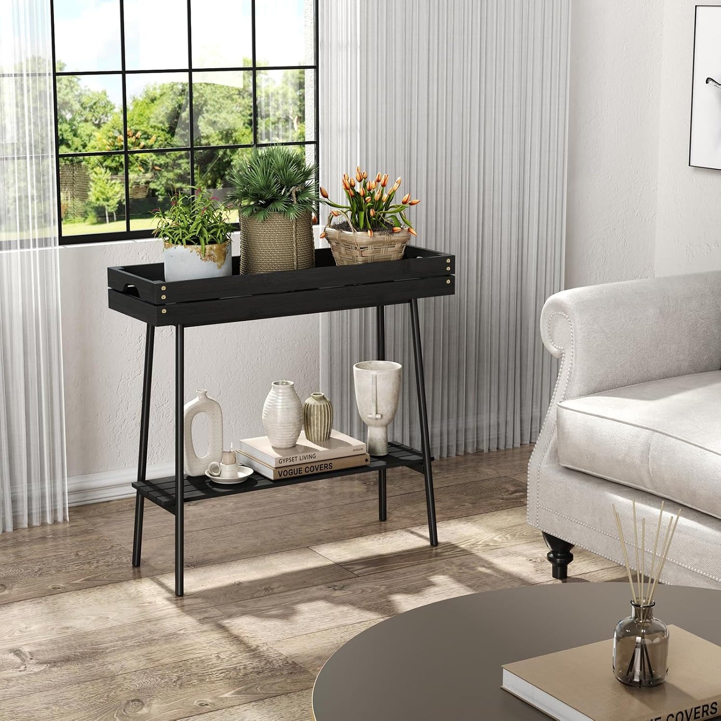 BAMBANG Bamboo Plant Stand Indoor, 2 Tier Small Plant Table, Tall Plant Stand for Indoor Plants, Window Sill Plant