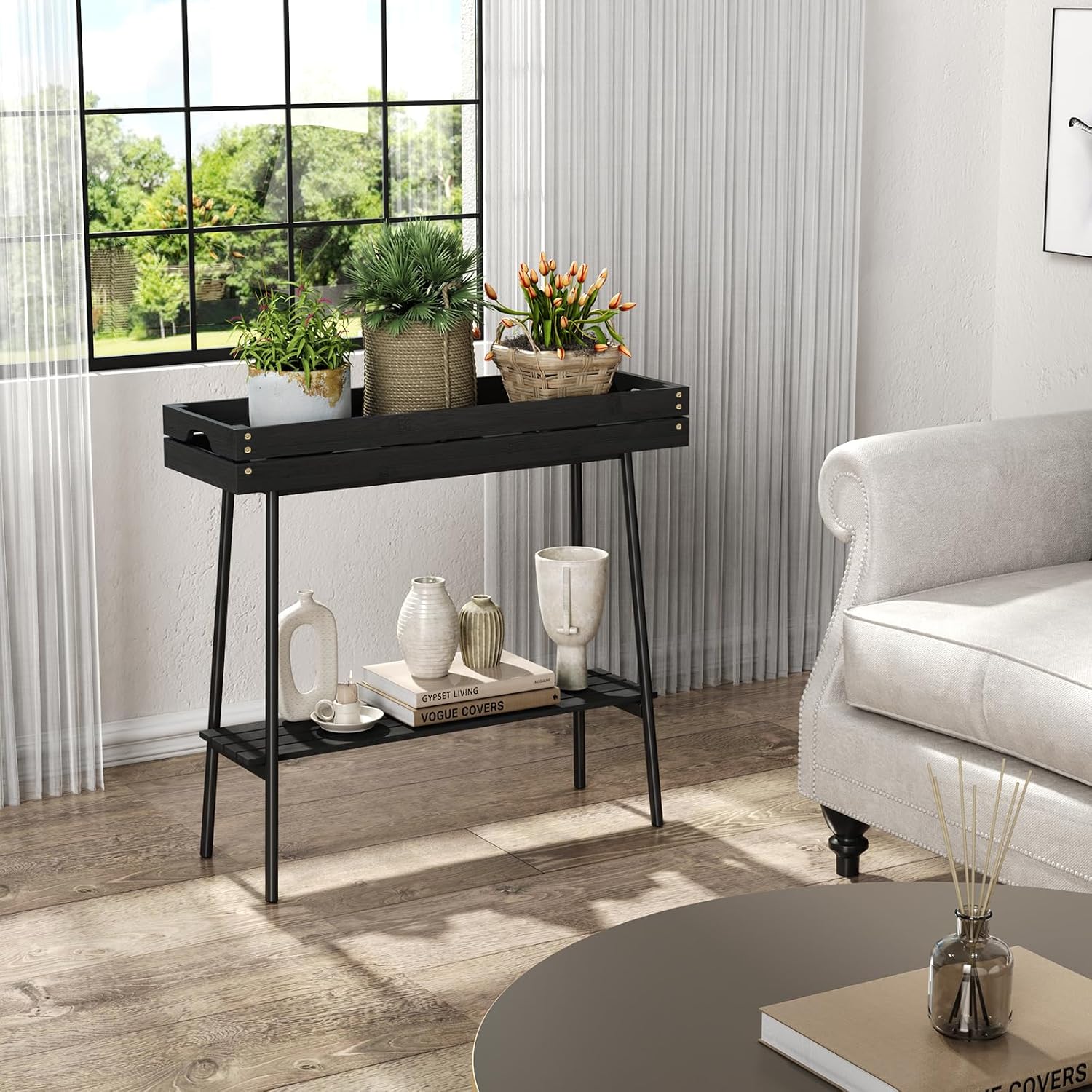 BAMBANG Bamboo Plant Stand Indoor, 2 Tier Small Plant Table, Tall Plant Stand for Indoor Plants, Window Sill Plant