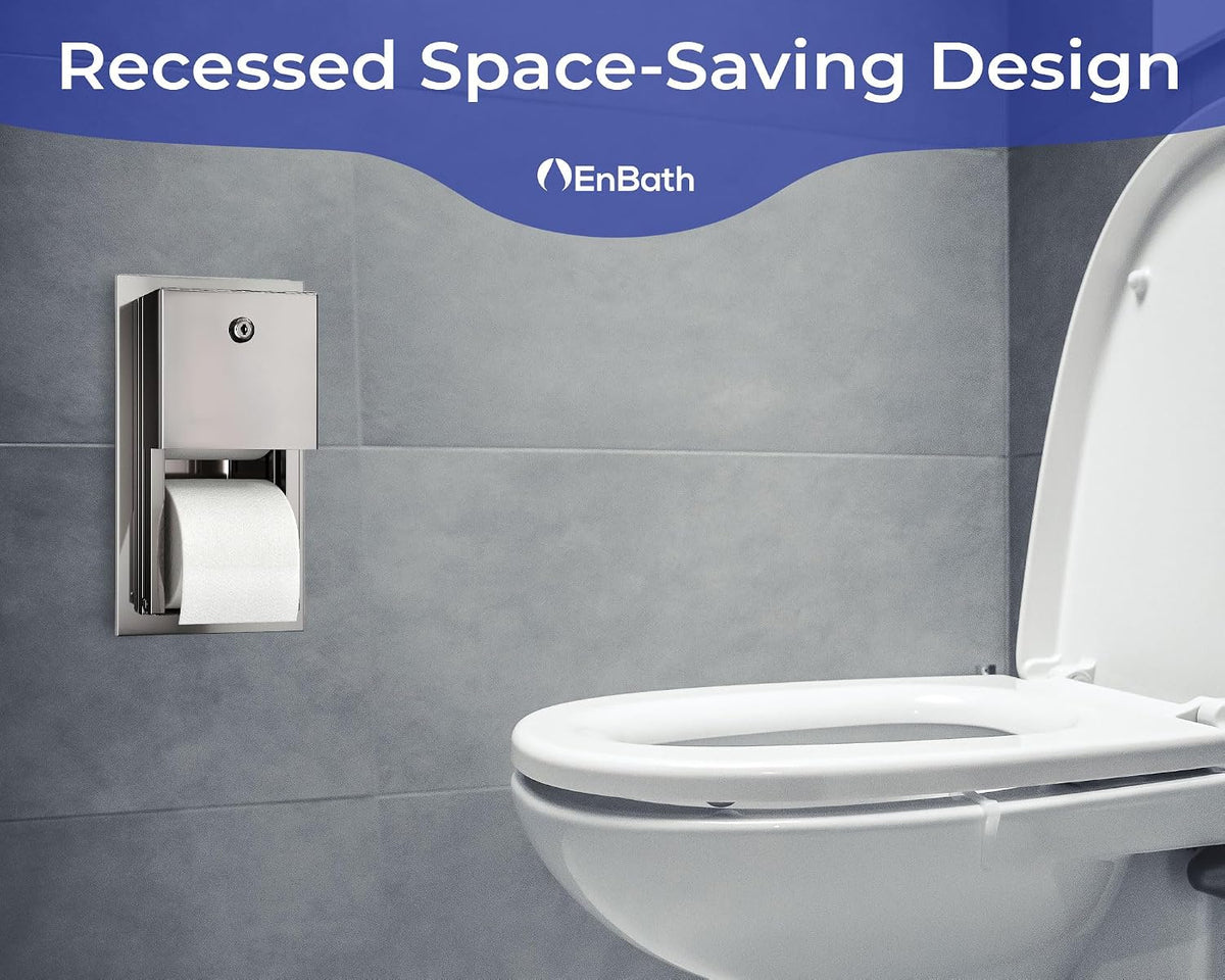 Recessed Commercial Toilet Paper Dispenser, 2 Roll Stainless Steel Toilet Paper Holder. Wall Mount, Locking Tissue