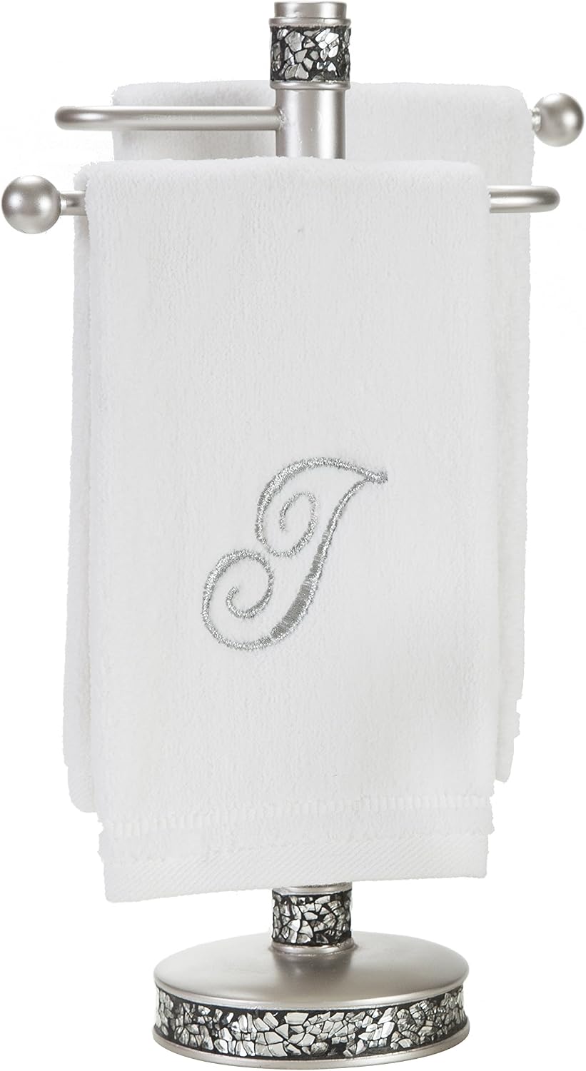 Monogrammed Towels Fingertip, Personalized Gift, 11 x 18 Inches - Set of 4- Silver Embroidered Towel - Extra Absorbent