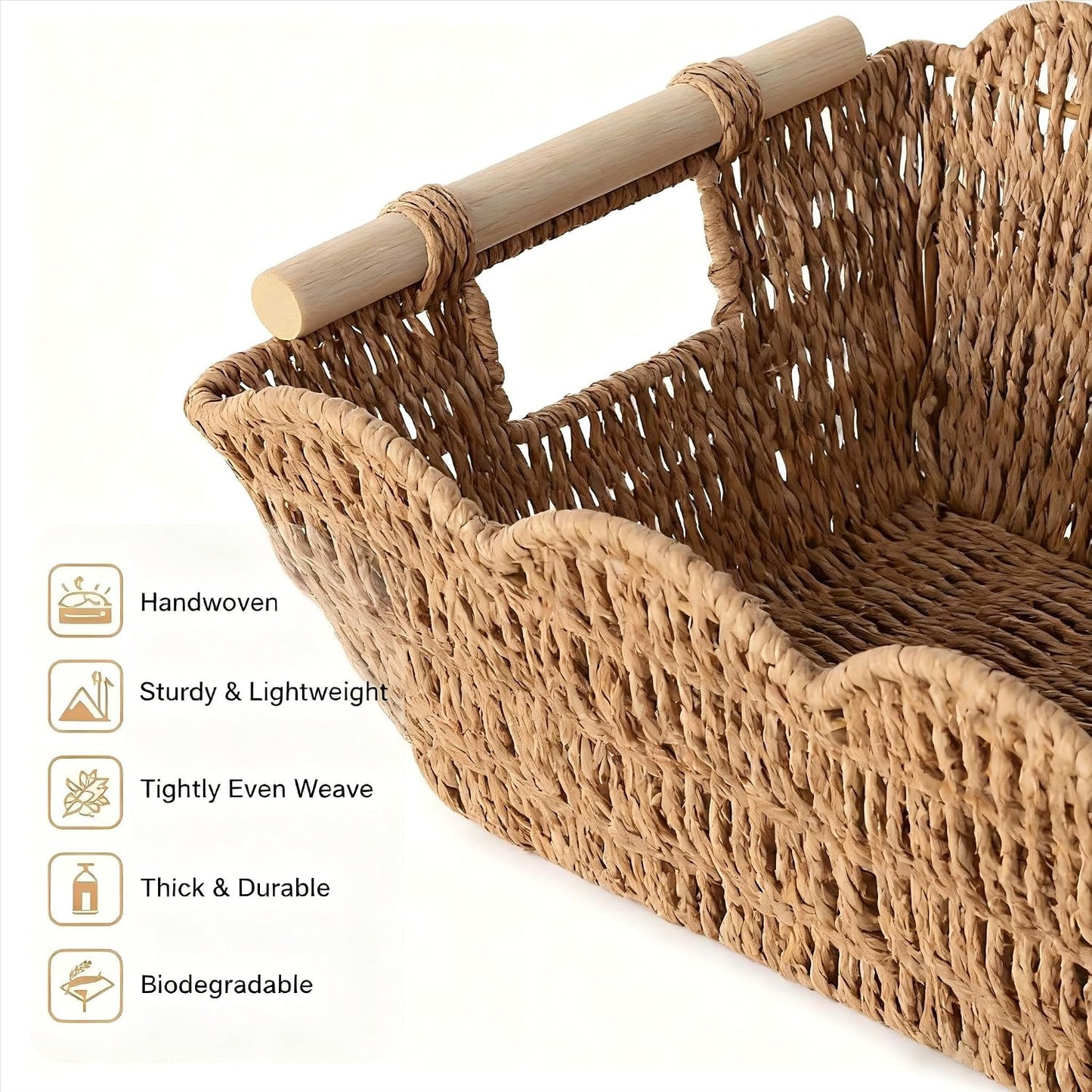 Scalloped Basket / Hand Woven Baskets / Set of 2