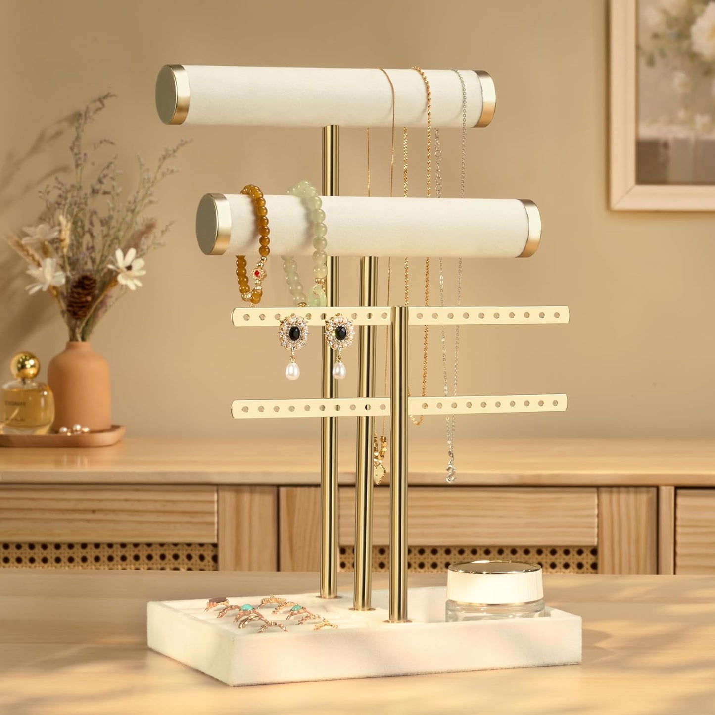 Detachable T Bar Velvet Bracelet Holder / Beige / Standard