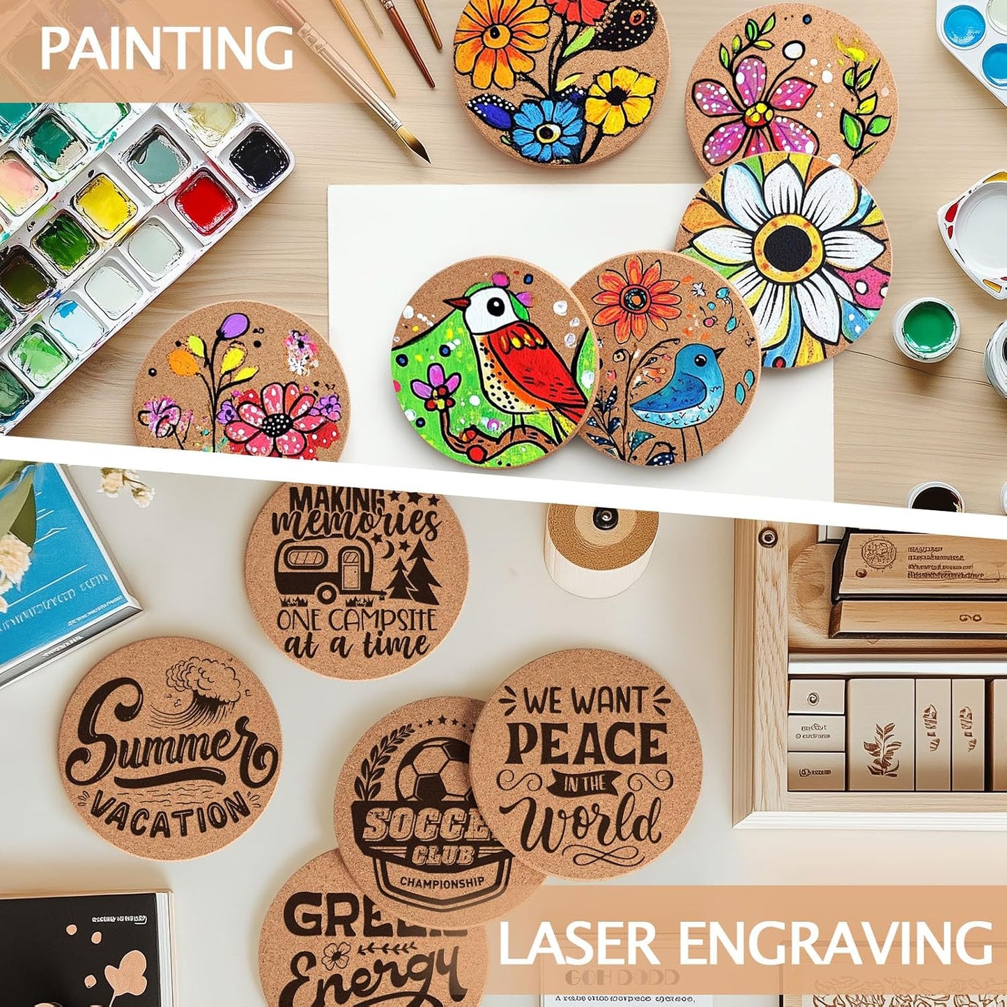Cork Coasters for Laser Engraving / Round / Set of 160
