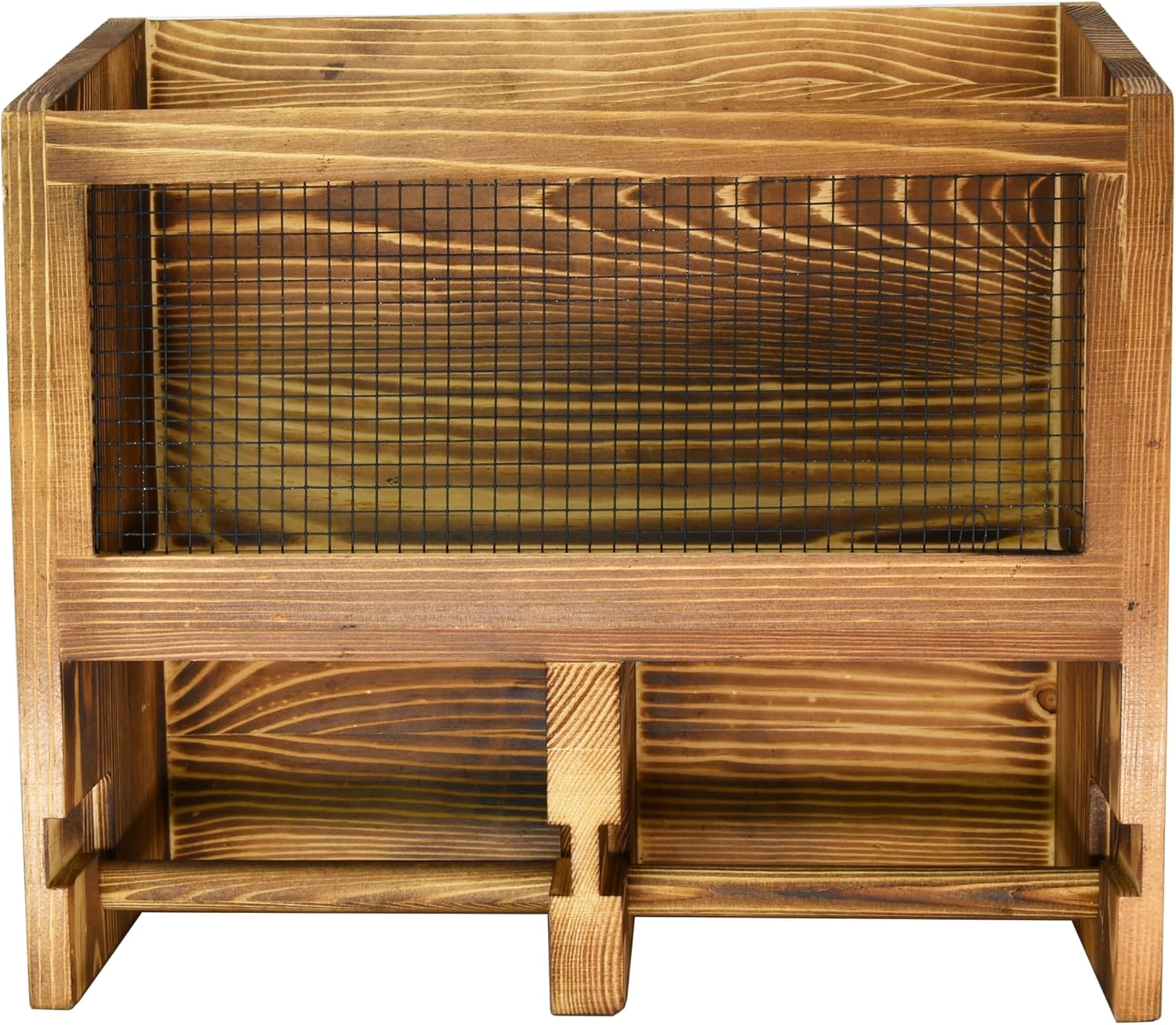 Owlgift Vintage Rustic Burnt Solid Wood & Metal Mesh Wall Mounted Dual Toilet Paper Roll Dispenser & Magazine Holder