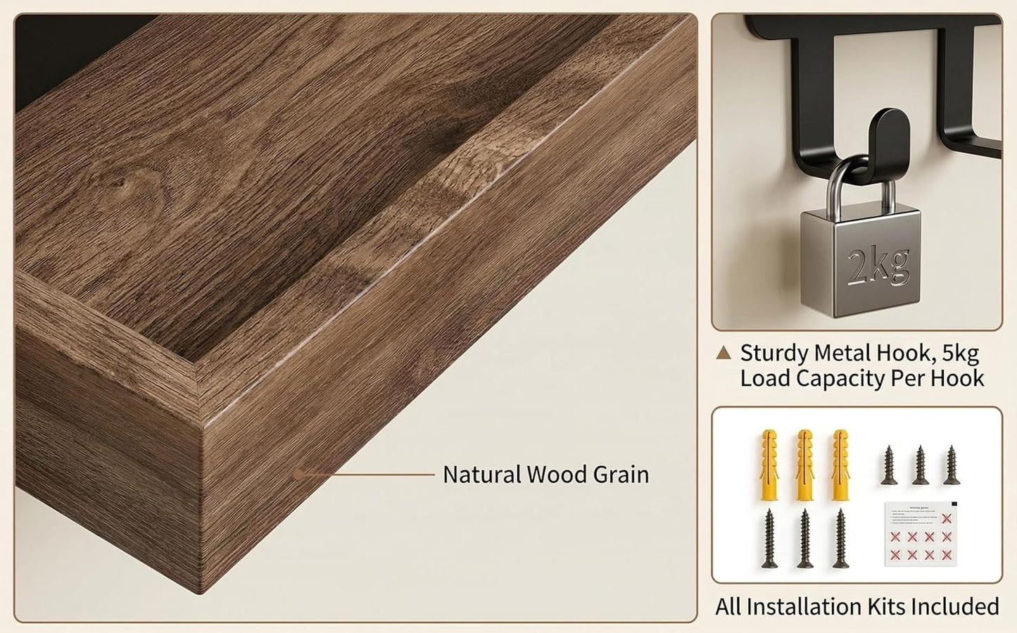 Wall Mount Key Holder / Natural Wood
