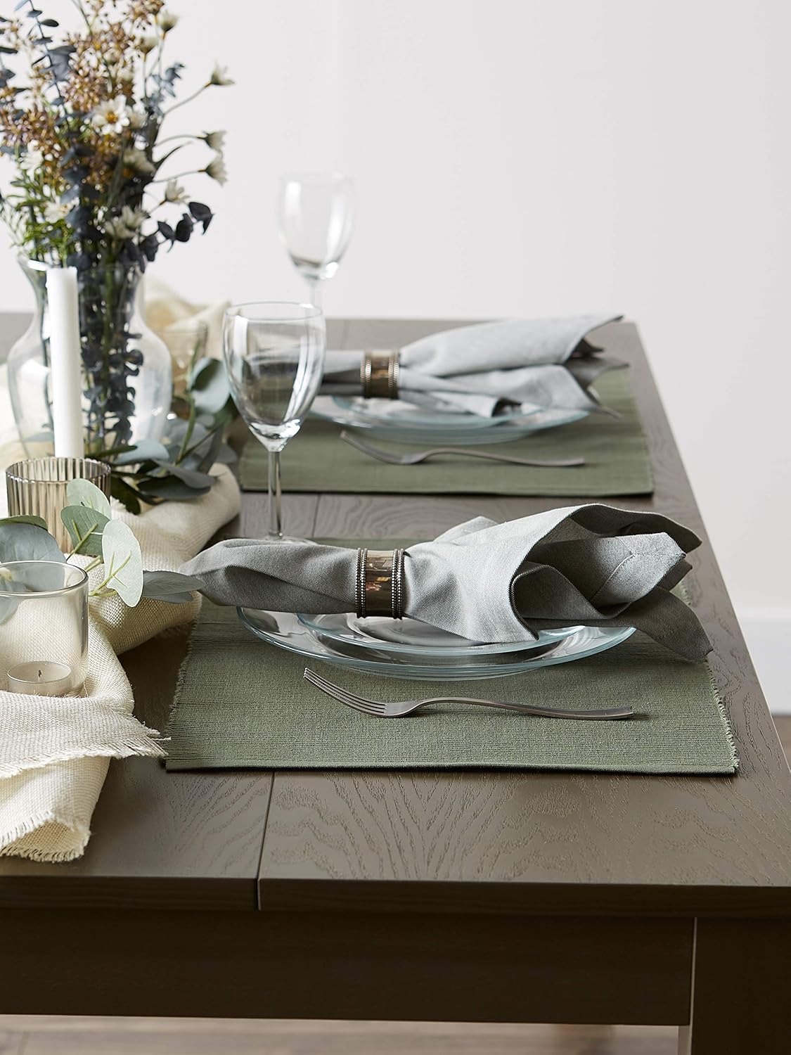 DII Basic Everyday Ribbed Tabletop 100% Cotton, Placemat Set, 13x19, Artichoke, 6 Piece