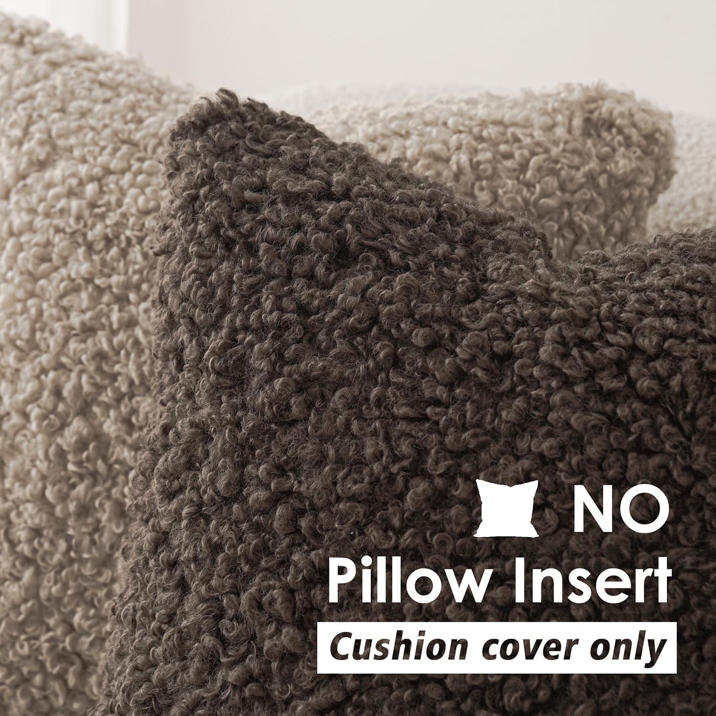 Teddy Faux Fur Throw Pillow Cover Decorative Sherpa Pillow Fuzzy / 18 x 18 / Chocolate / Set of 2
