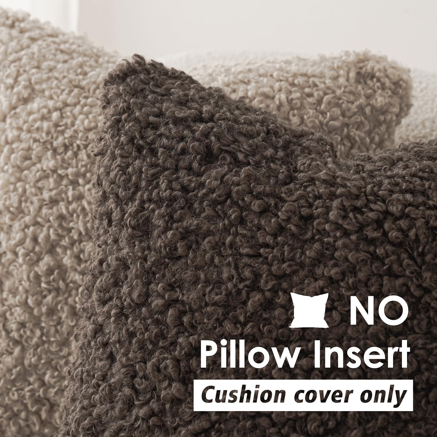 Teddy Faux Fur Throw Pillow Cover Decorative Sherpa Pillow Fuzzy / 18 x 18 / Chocolate / Set of 2