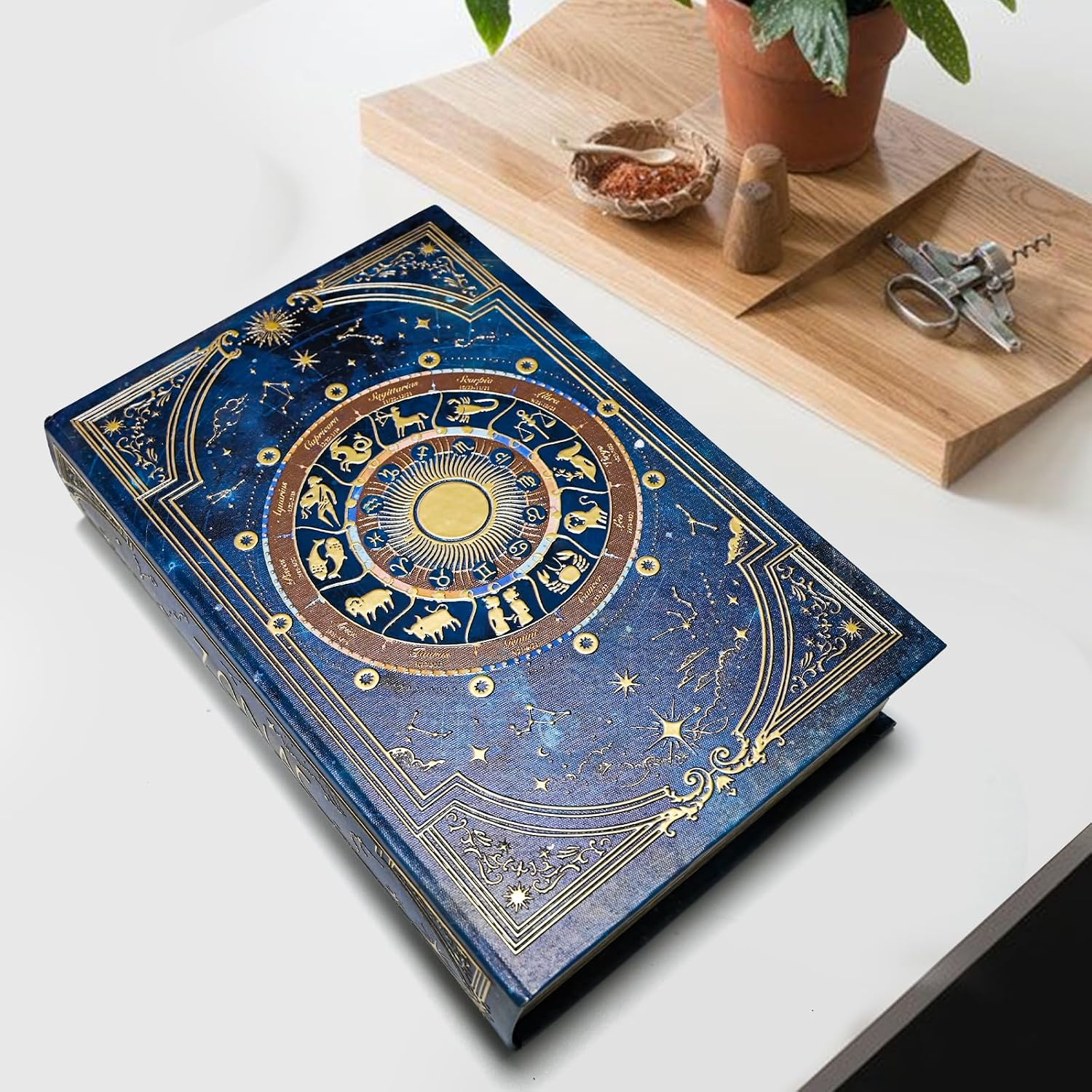 Astrology Book-Shaped Wooden Keepsake Box / L/ZODIAC / Gold