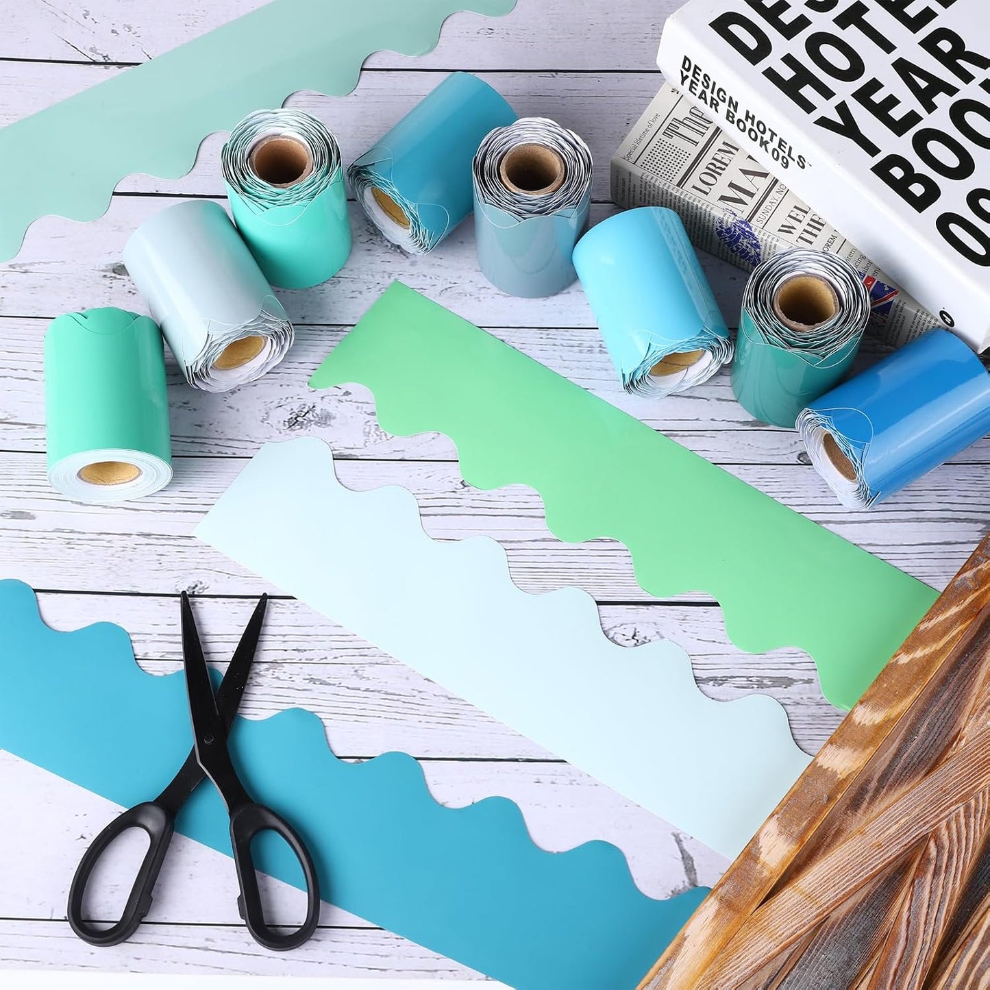 12 Rolls Scalloped Bulletin Board Borders Classroom Borders for Bulletin Board Trim / Mixed Colors
