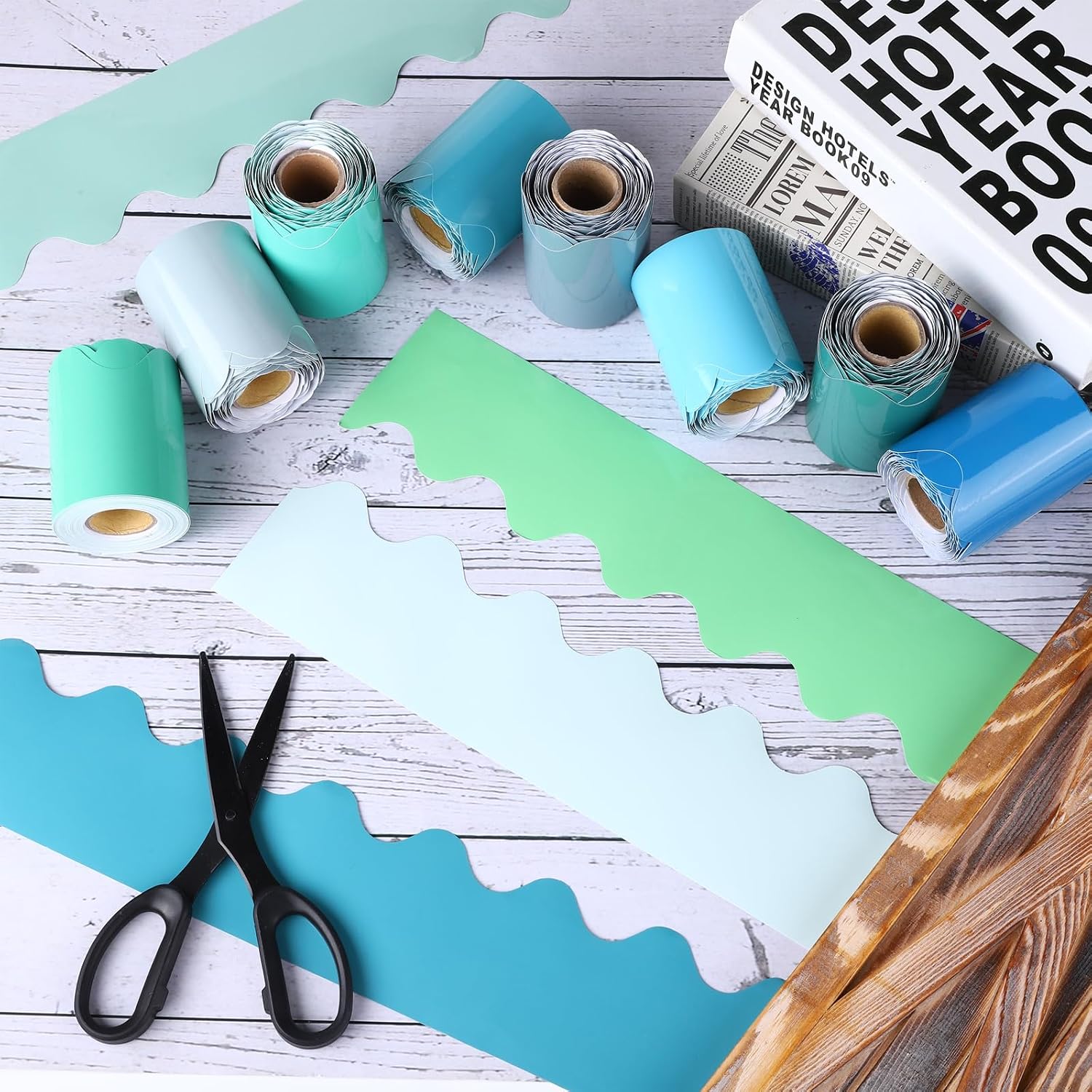 12 Rolls Scalloped Bulletin Board Borders Classroom Borders for Bulletin Board Trim / Mixed Colors