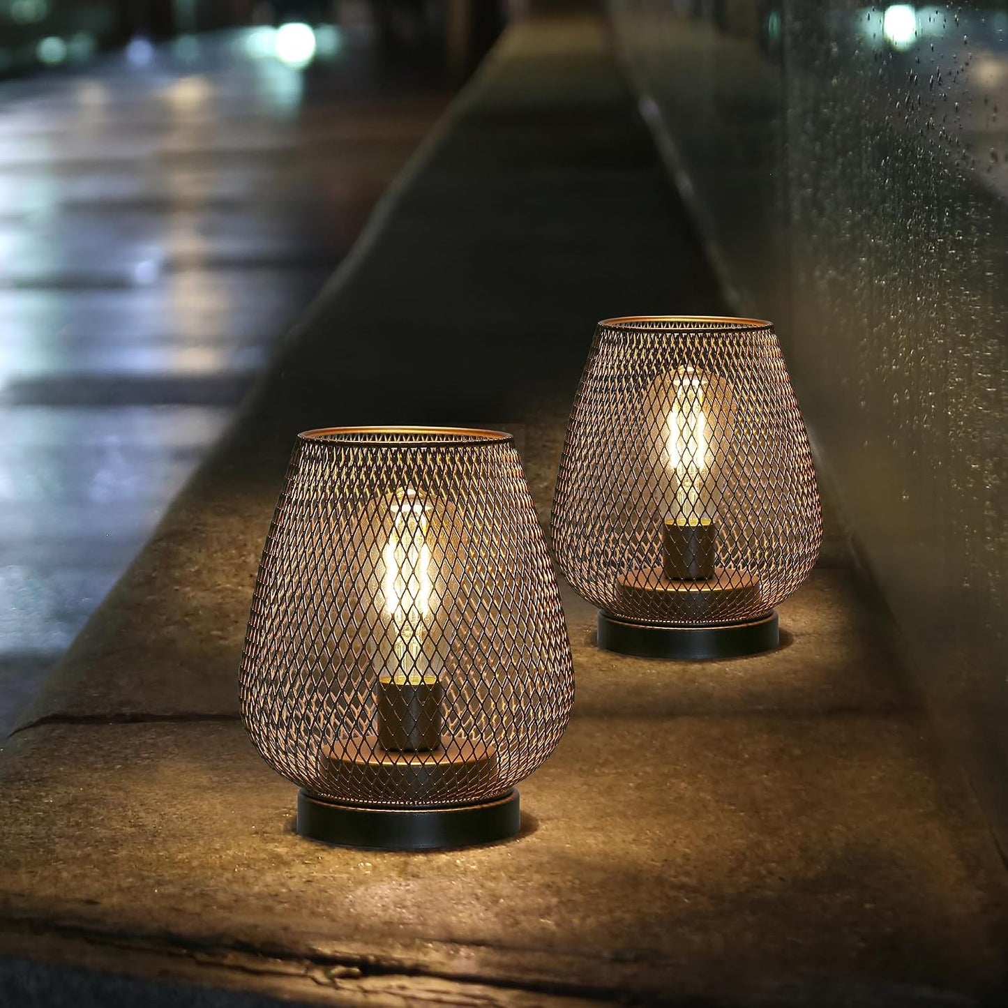 JHY DESIGN Set of 2 Metal Cage LED Lantern Battery Powered Cordless Accent Light with LED Great for Weddings Parties