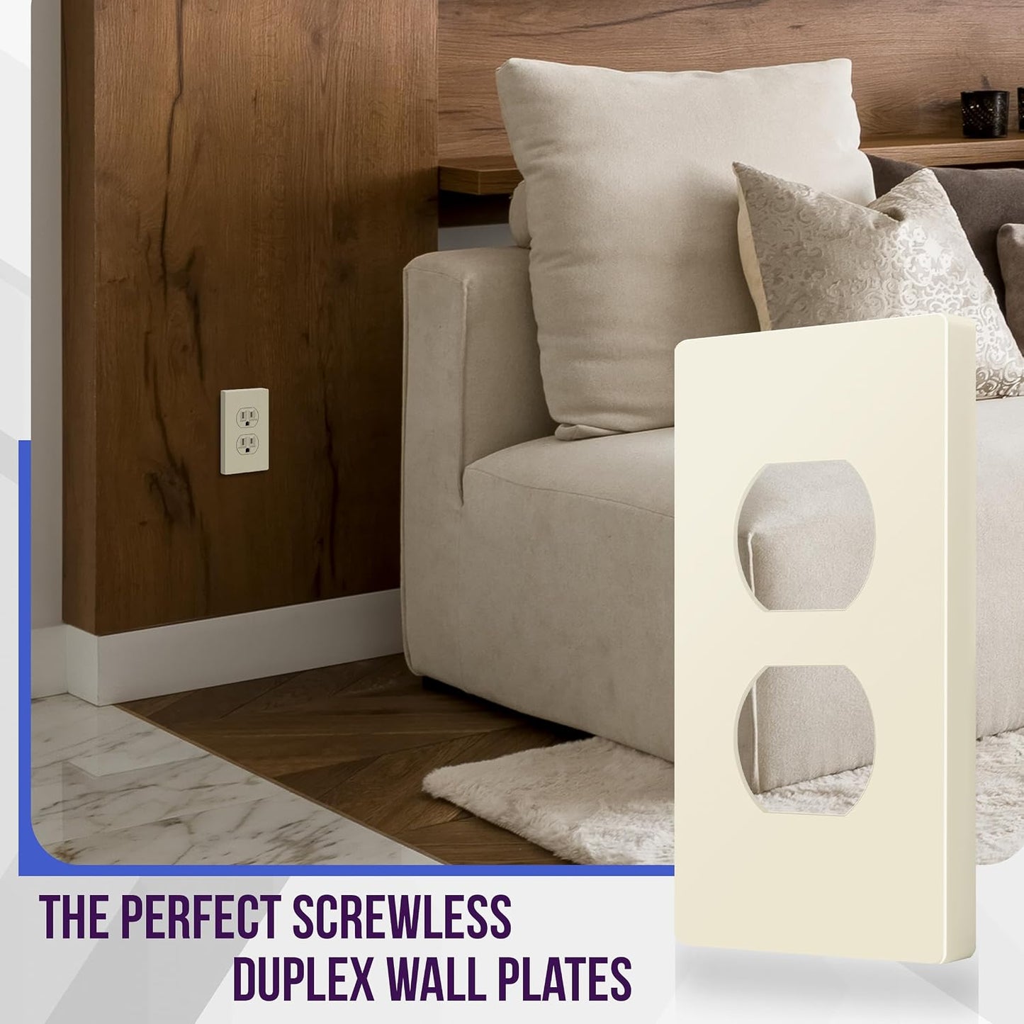 ENERLITES 5 Pack Screwless Duplex Outlet Covers Wall Plate, Light Almond | Child safety, modern finish, standard size