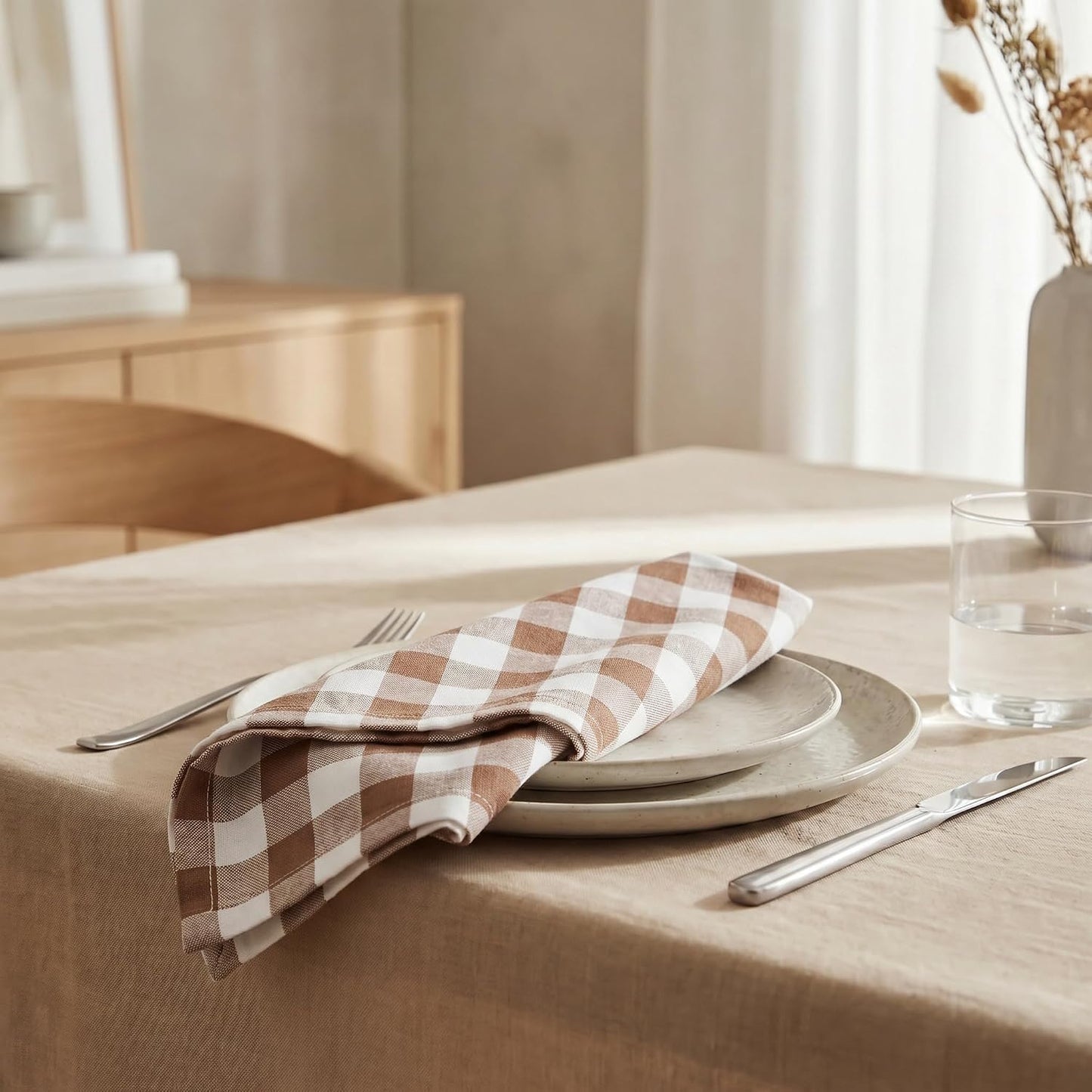 Urban Villa Cloth Napkins Cotton 20x20 (Set of 12) Taupe/Chocolate