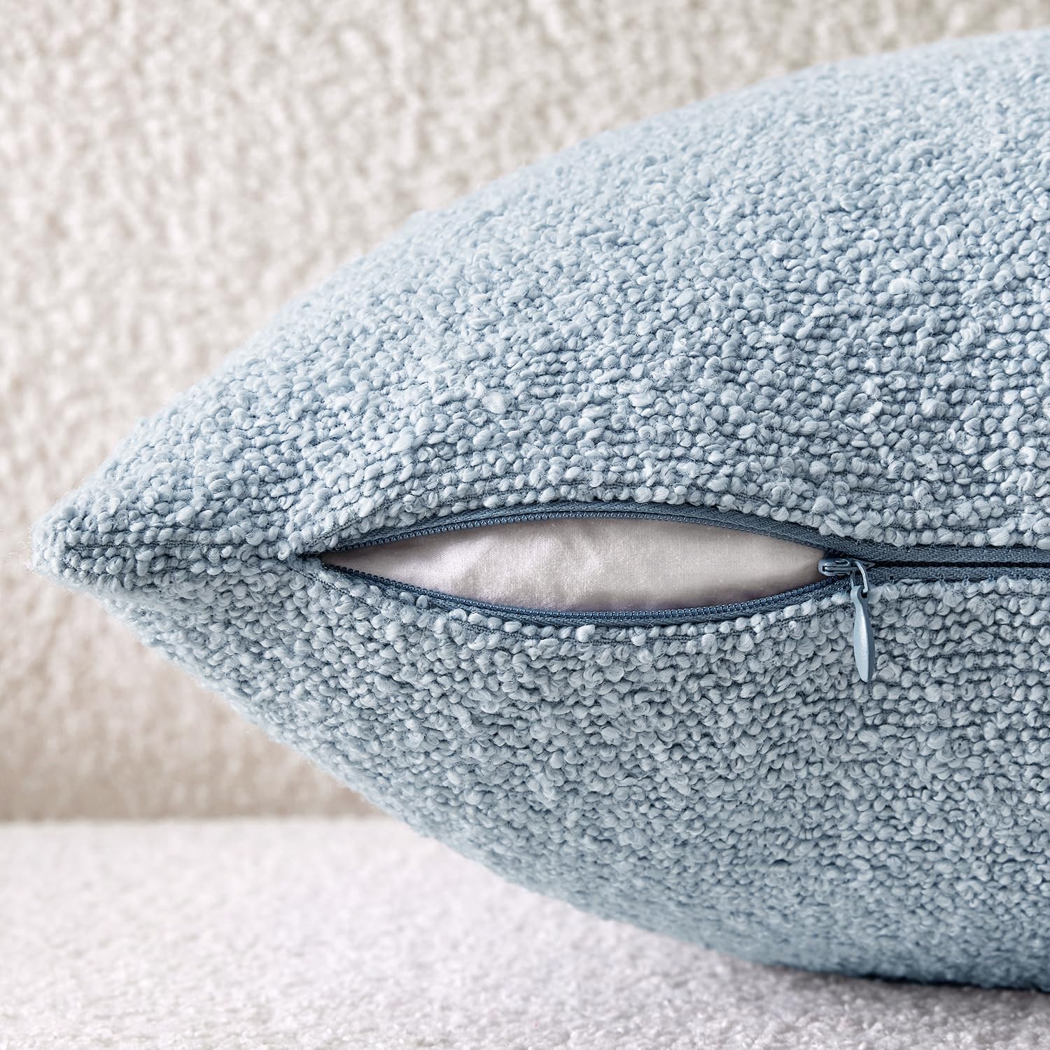 Decorative Boucle Throw Pillow Covers Textured Square Pillowcaes / 20 x 20 / Light Blue / Set of 2