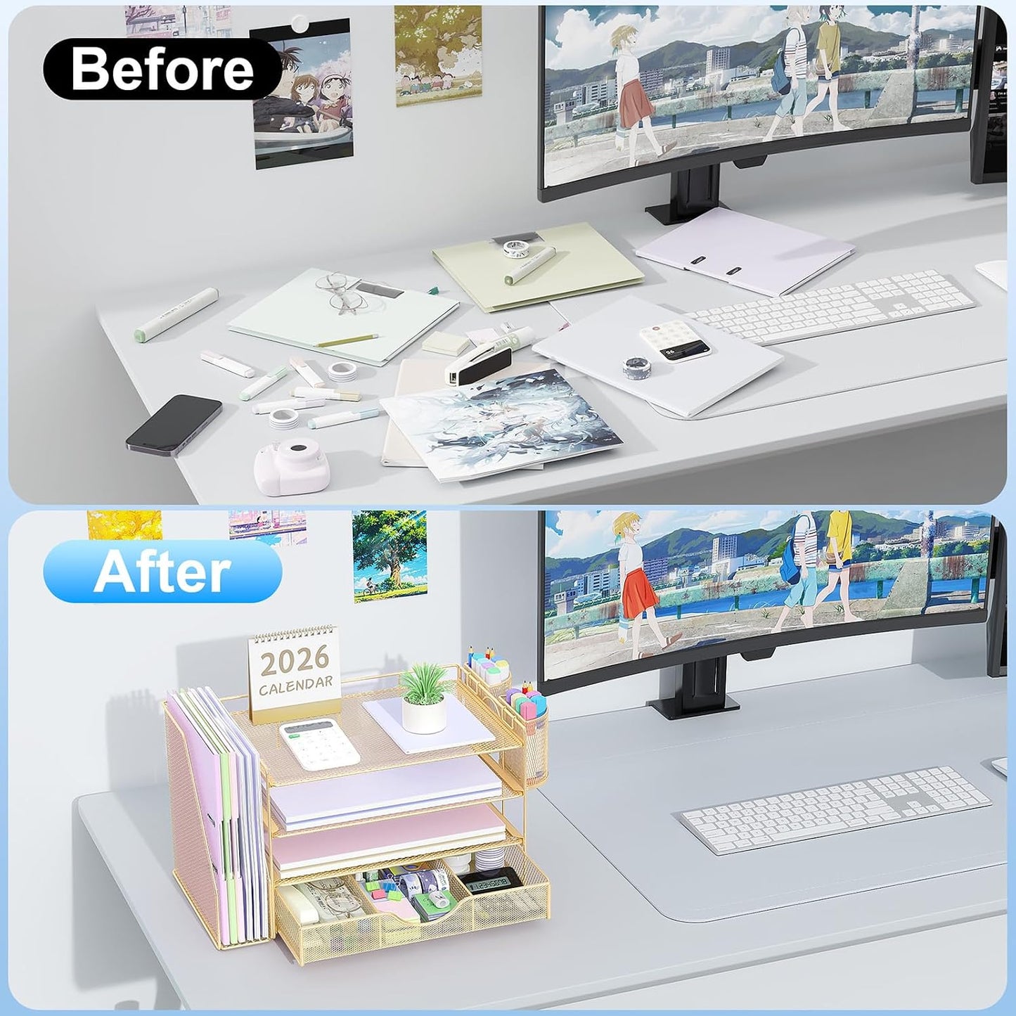 gianotter Desk Organizers and Accessories with File Holder, 4-Tier Desk Accessories & Workspace Organizers with Drawer