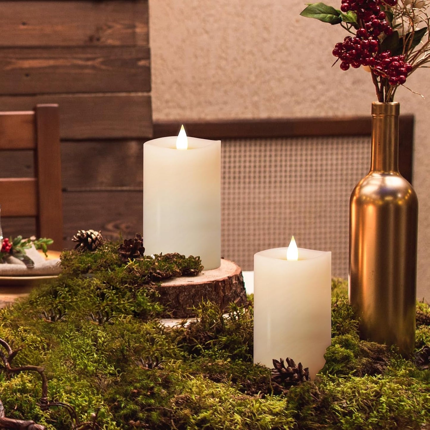 3PCS, 3 x 5 inches Flameless Candle with Remote Control, 3D Flickering Wick, Real Wax Pillar LED Candles, Battery