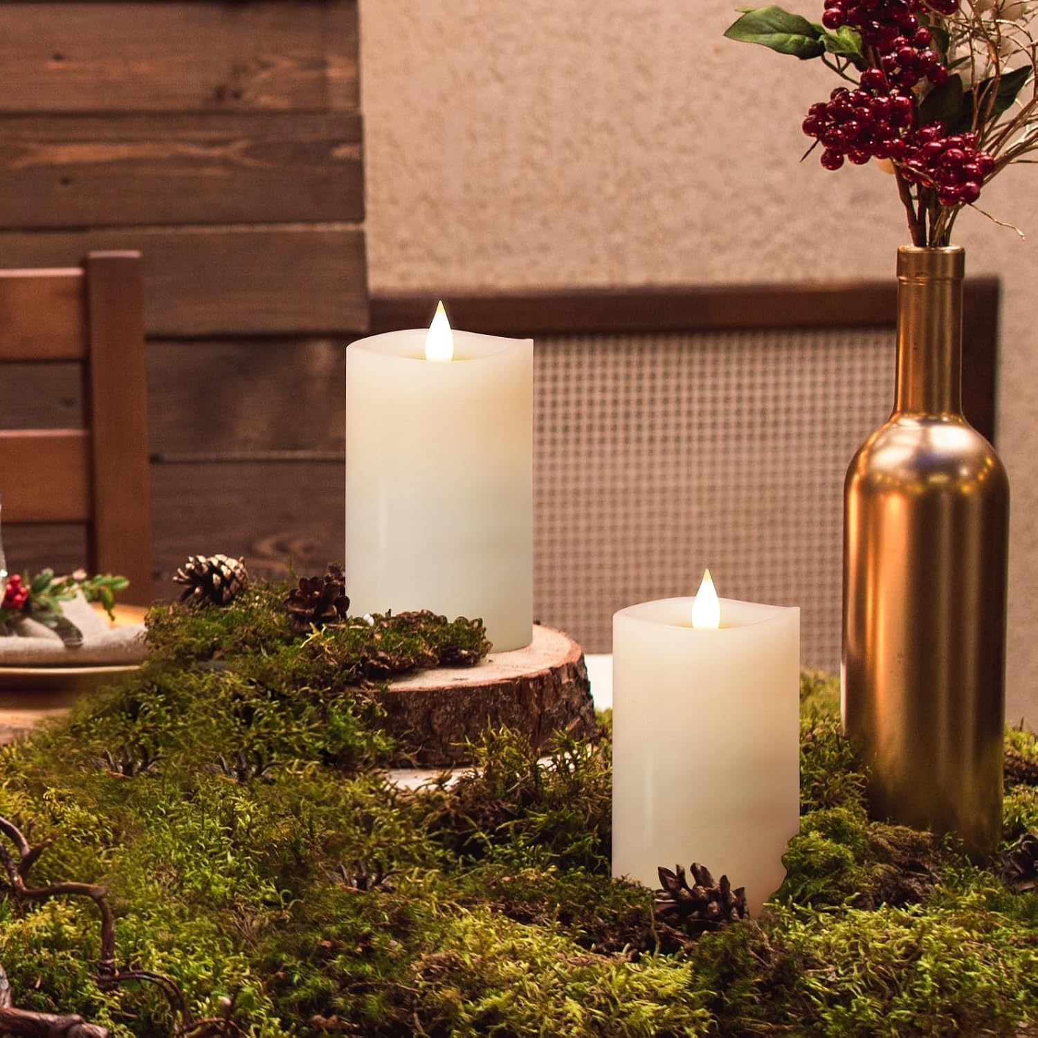 3PCS, 3 x 5 inches Flameless Candle with Remote Control, 3D Flickering Wick, Real Wax Pillar LED Candles, Battery