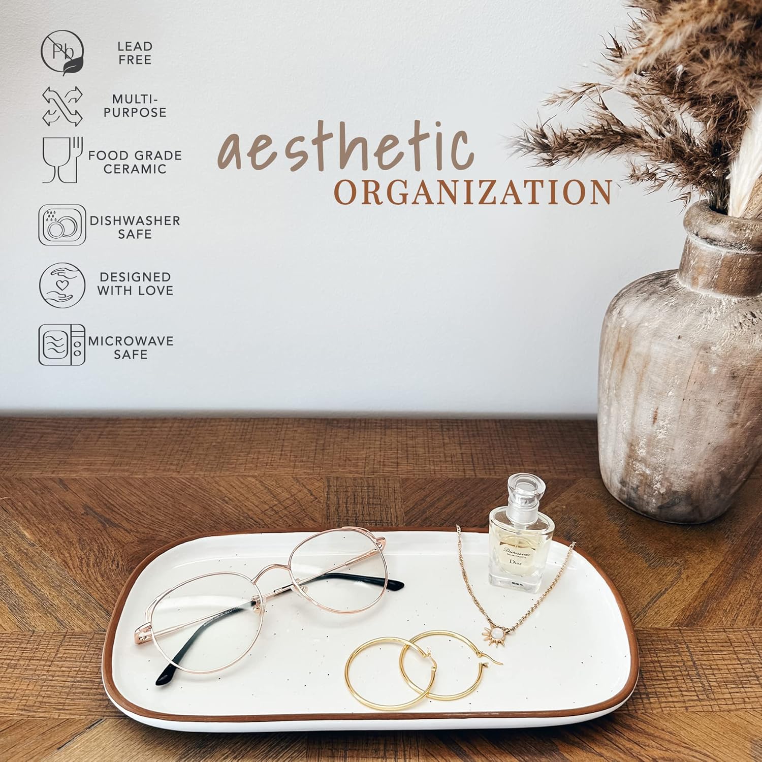 Ceramic Decorative Tray / 10 x 5 x 0.8 / Vanilla White