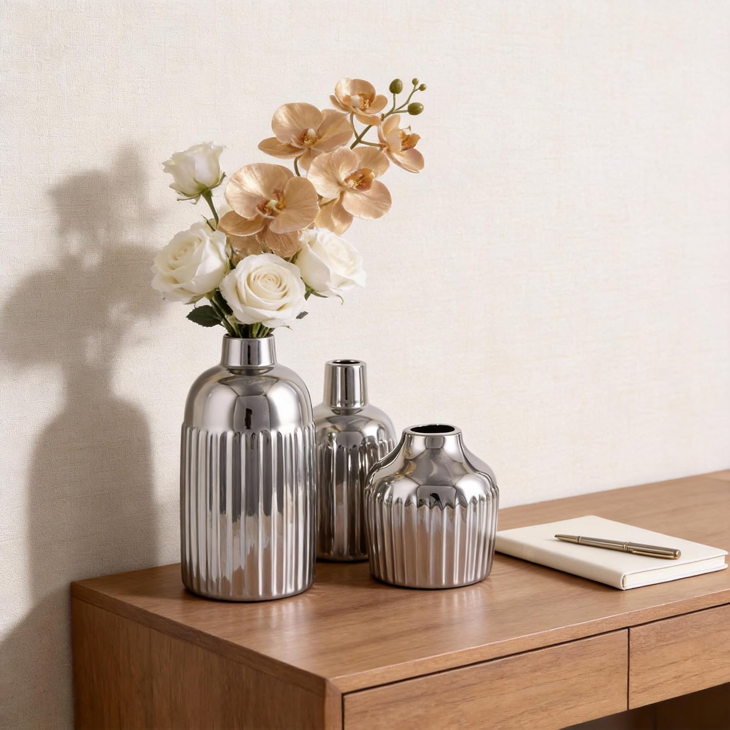 Ceramic Vase 3-Piece Set / Silver