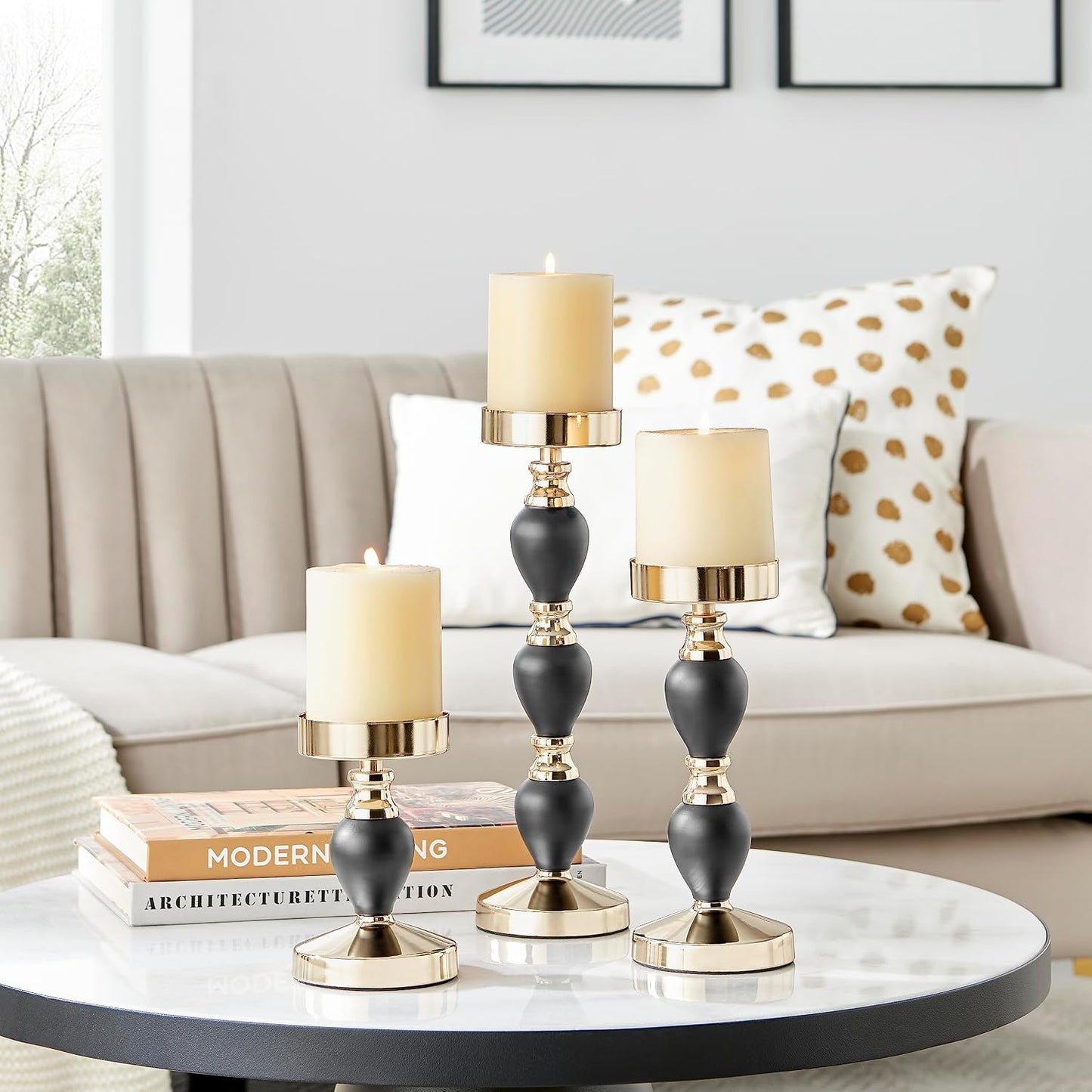 Danya B. Talia Black and Gold Candlestick Taper Candle Holders - Set of 3