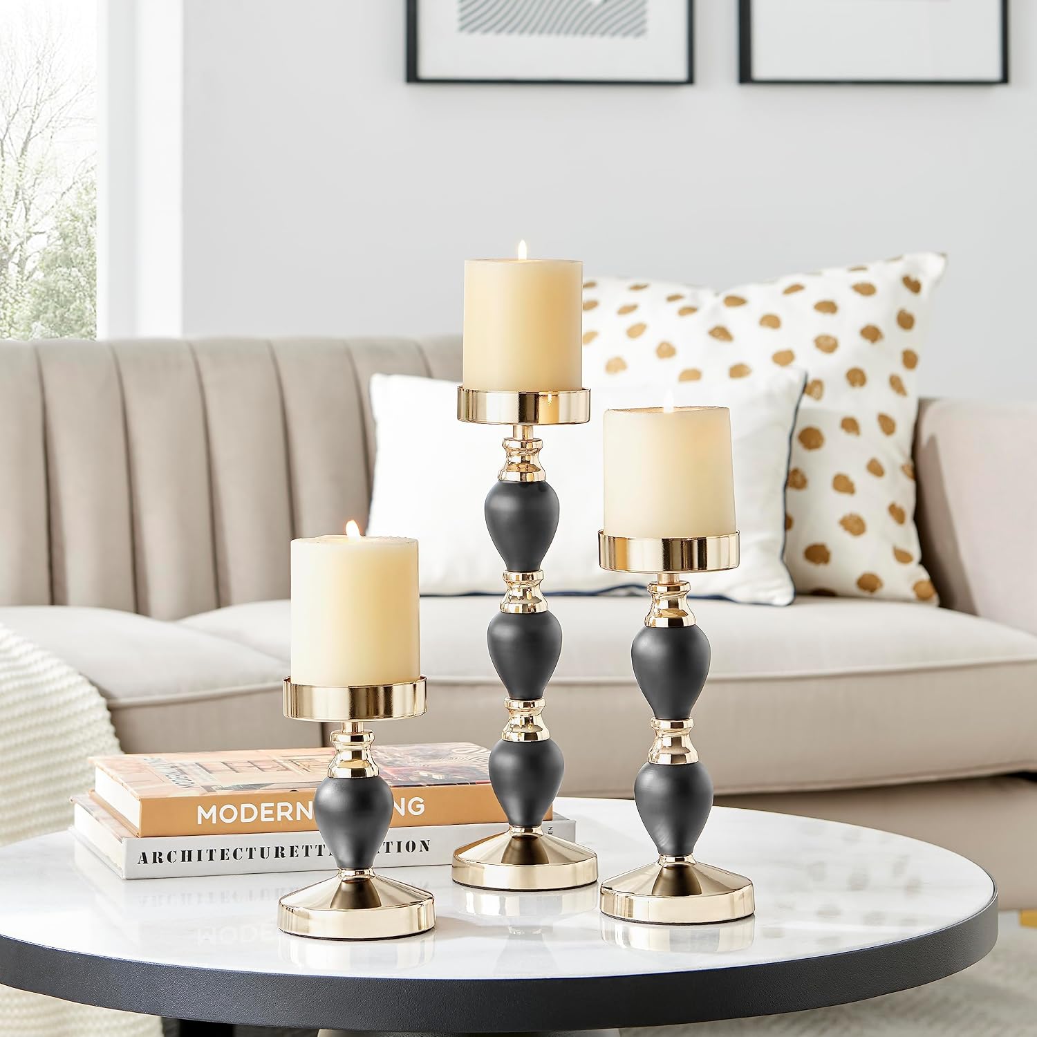 Danya B. Talia Black and Gold Candlestick Taper Candle Holders - Set of 3