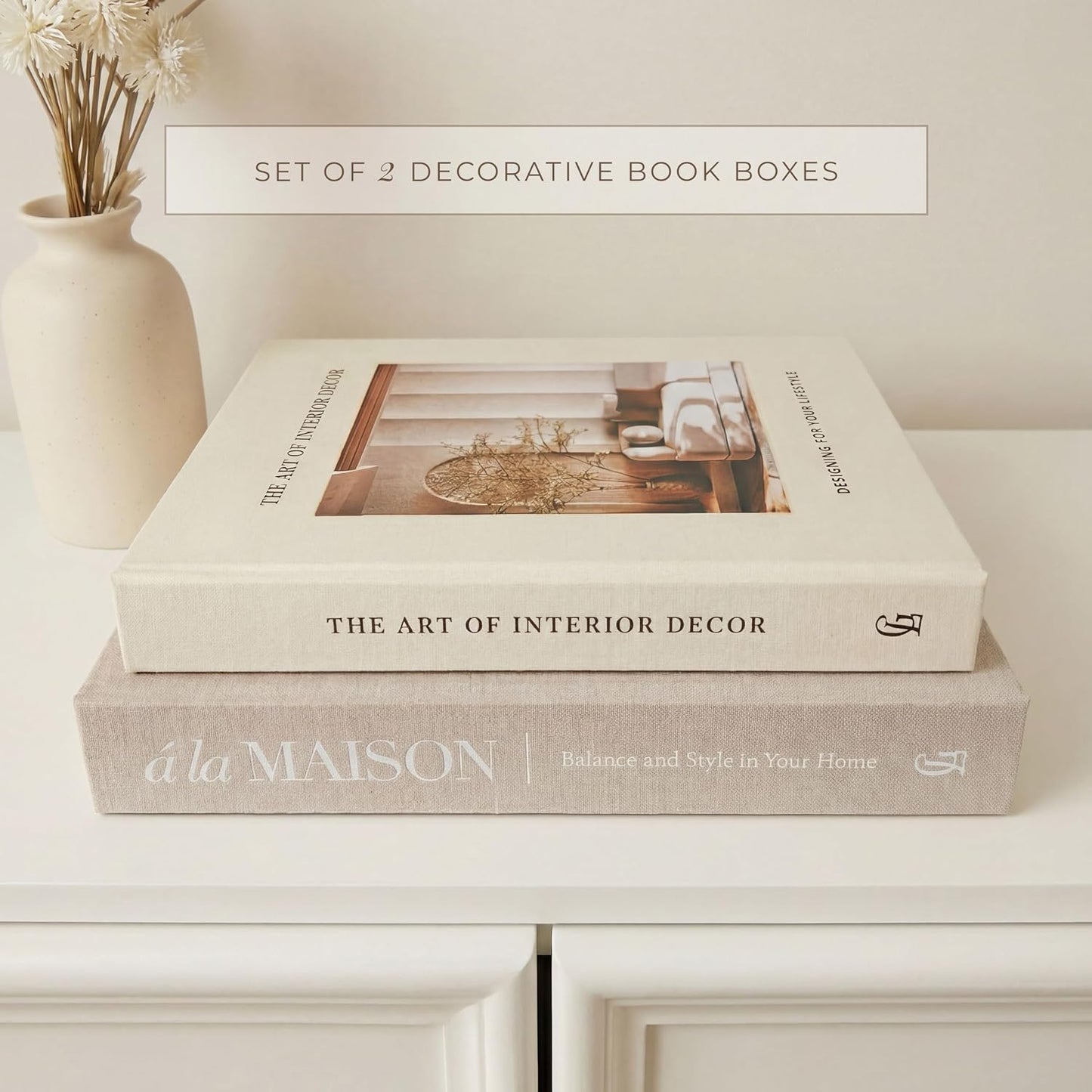 Linen Faux Book Storage Boxes / Set of 2