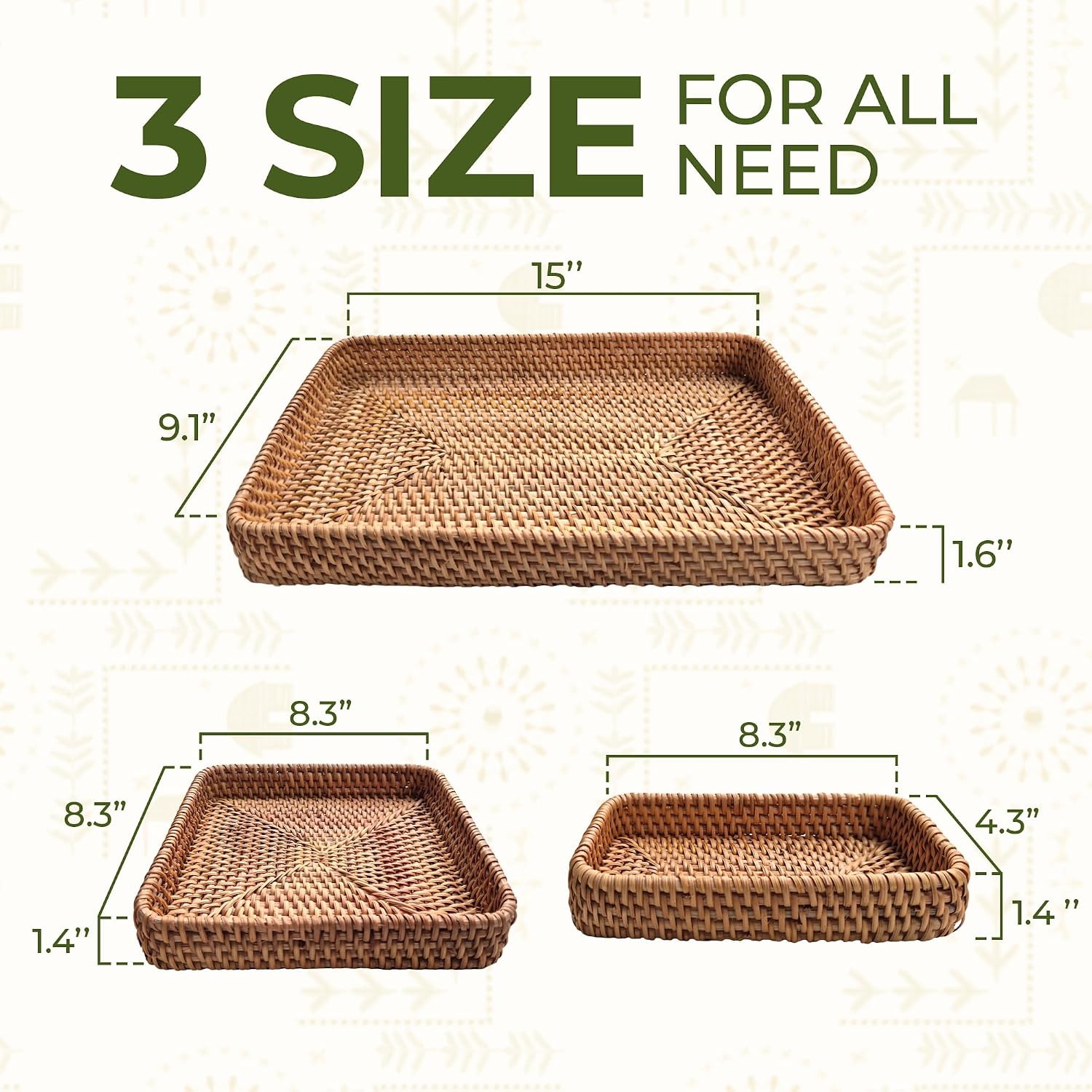 Rattan Serving Trays / Natural Rattan Trays / Set of 3