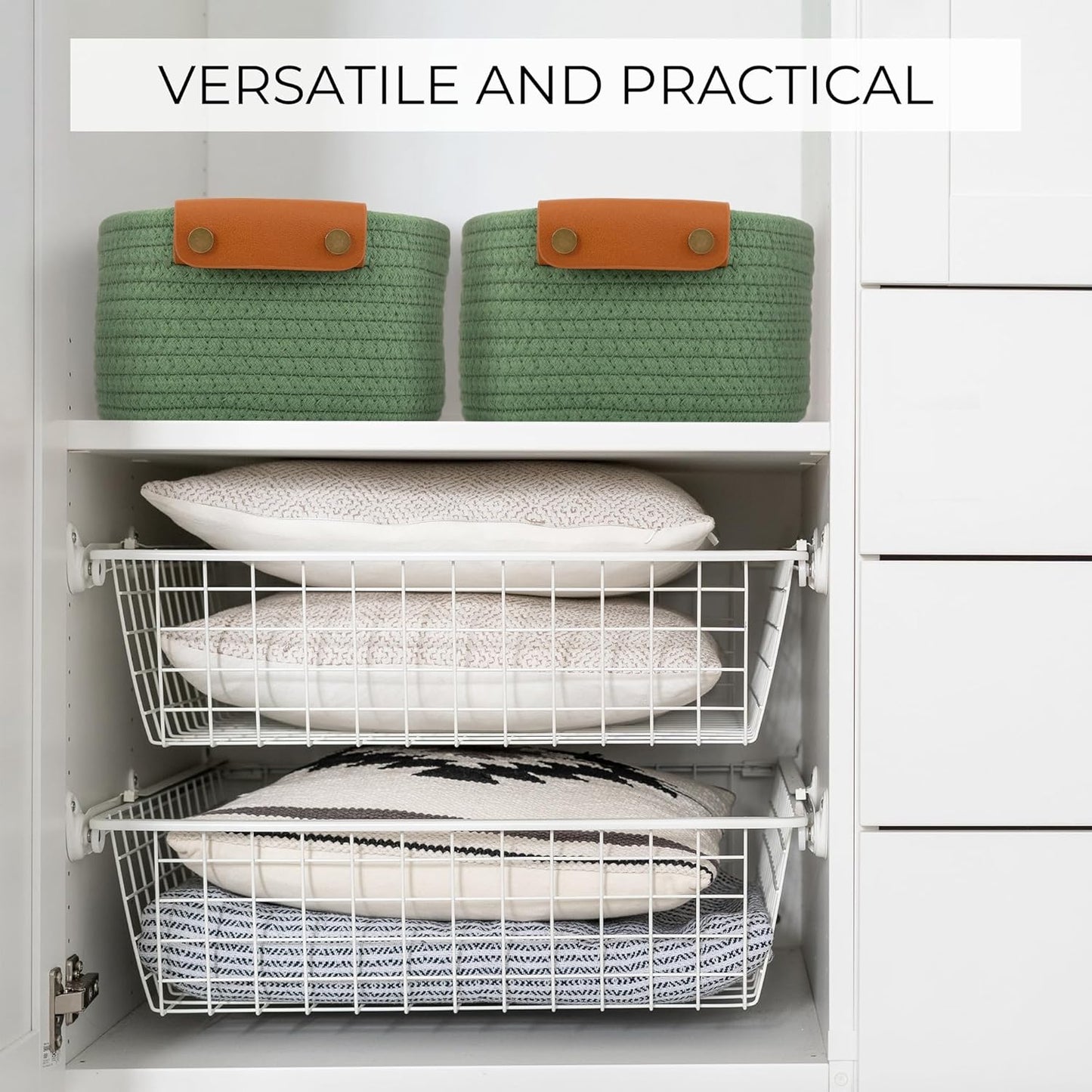 Storage Basket / Sturdy Cotton Rope Baskets / Sage / Set of 5