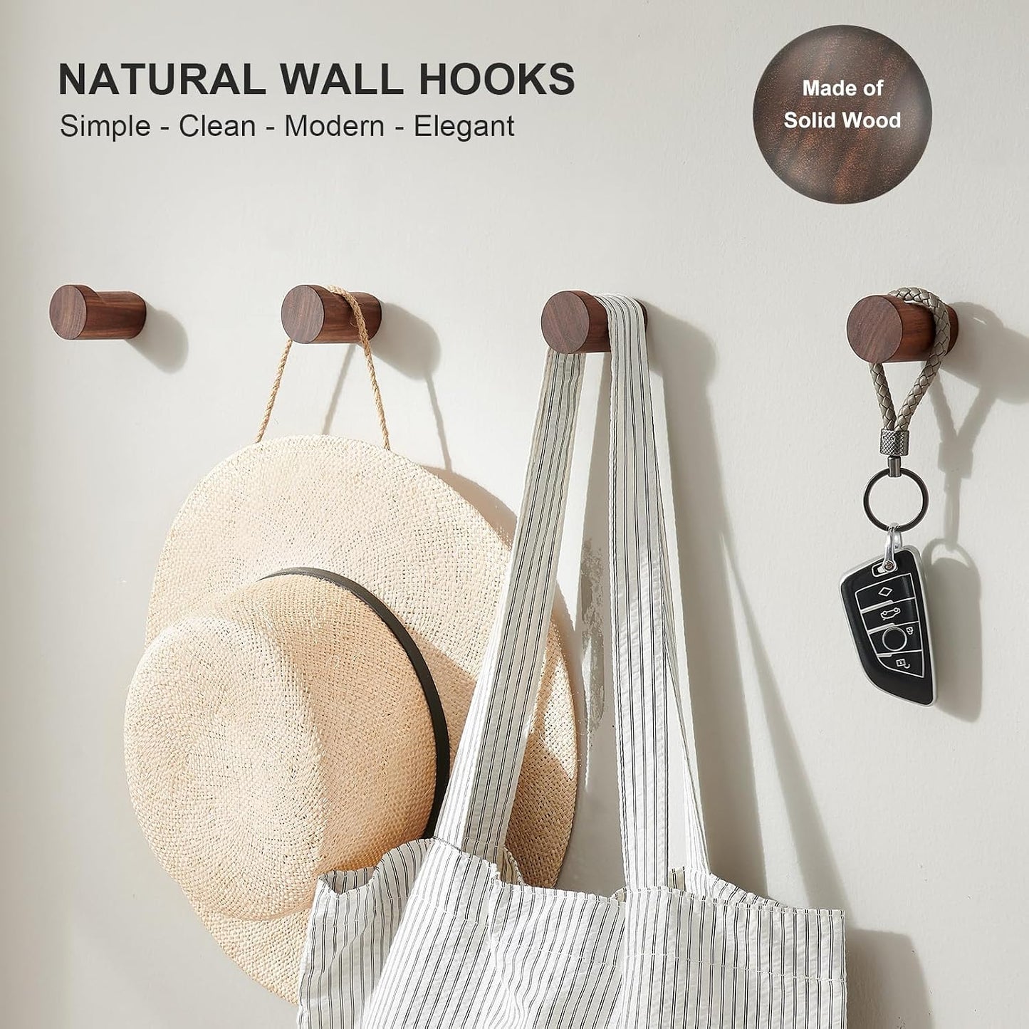 Wood Wall Hooks for Hanging / Black Walnut / Set of 6