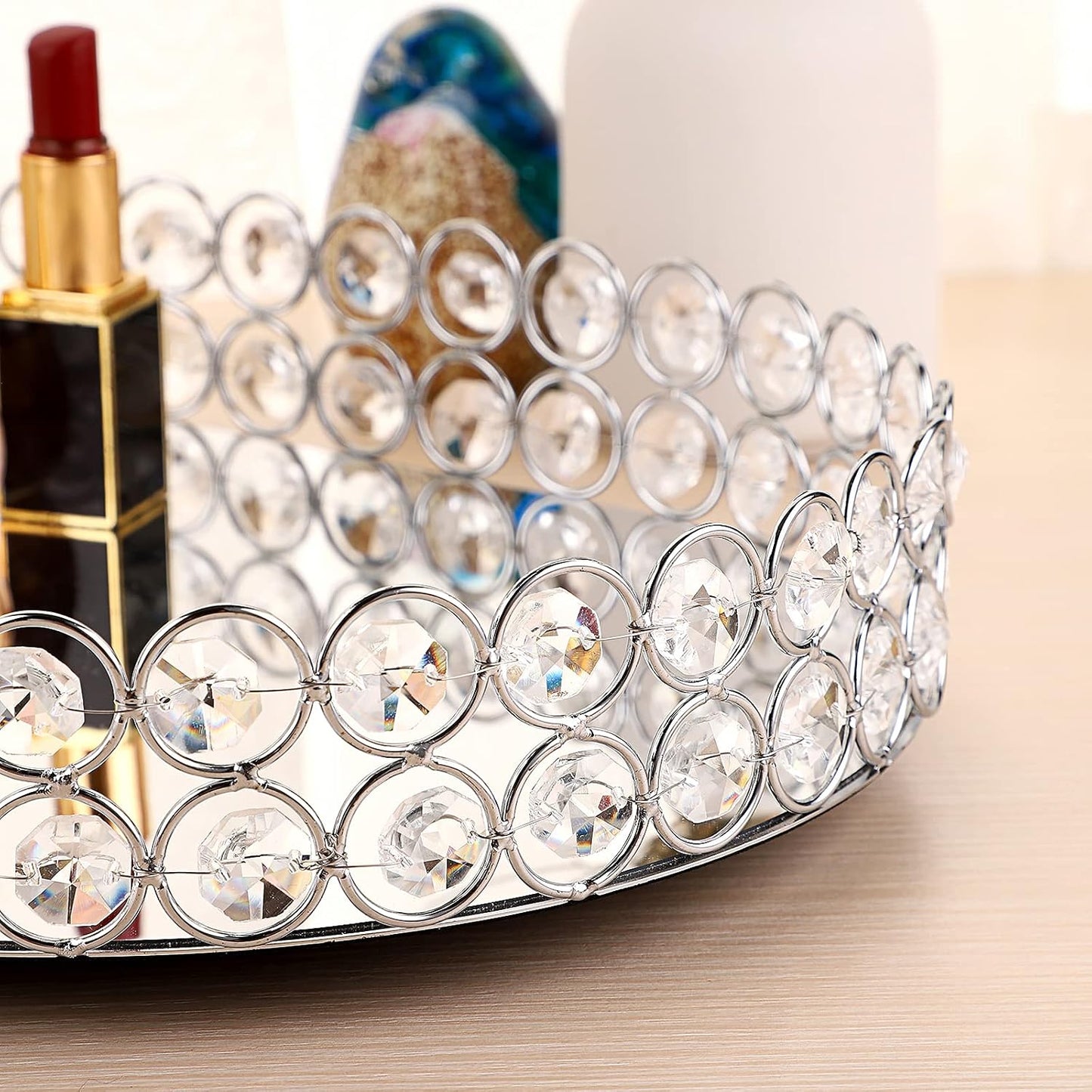Crystal Vanity Tray Mirrored Dresser Perfume Trays for Makeup Tray / 11.8 x 8.7 x 2.3 / Silver