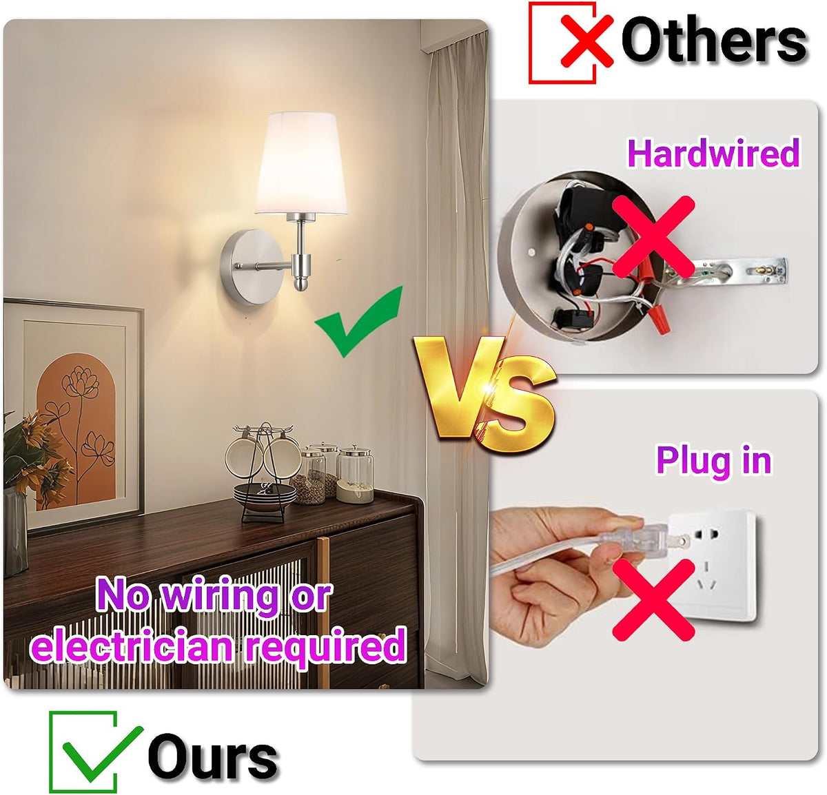 YHCDLAMP Battery Operated Wall Sconces Set of Two, Rechargeable Wireless Wall Lights with 10000mAh RGB Dimmable
